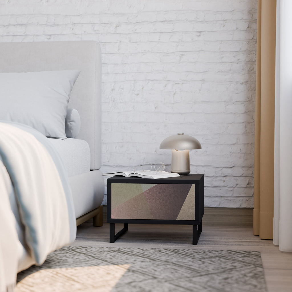 BEIGE GEOMETRY Mesa de Cabeceira em Acabamento Preto