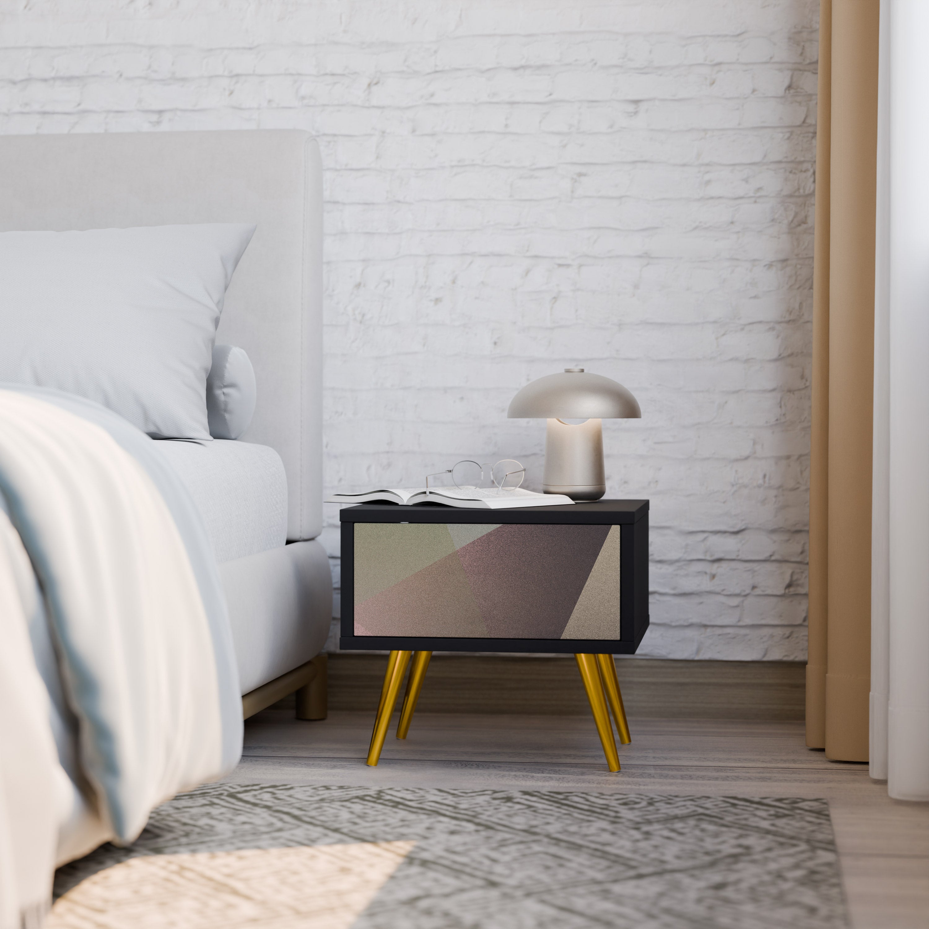 BEIGE GEOMETRY Mesa de Cabeceira em Acabamento Preto