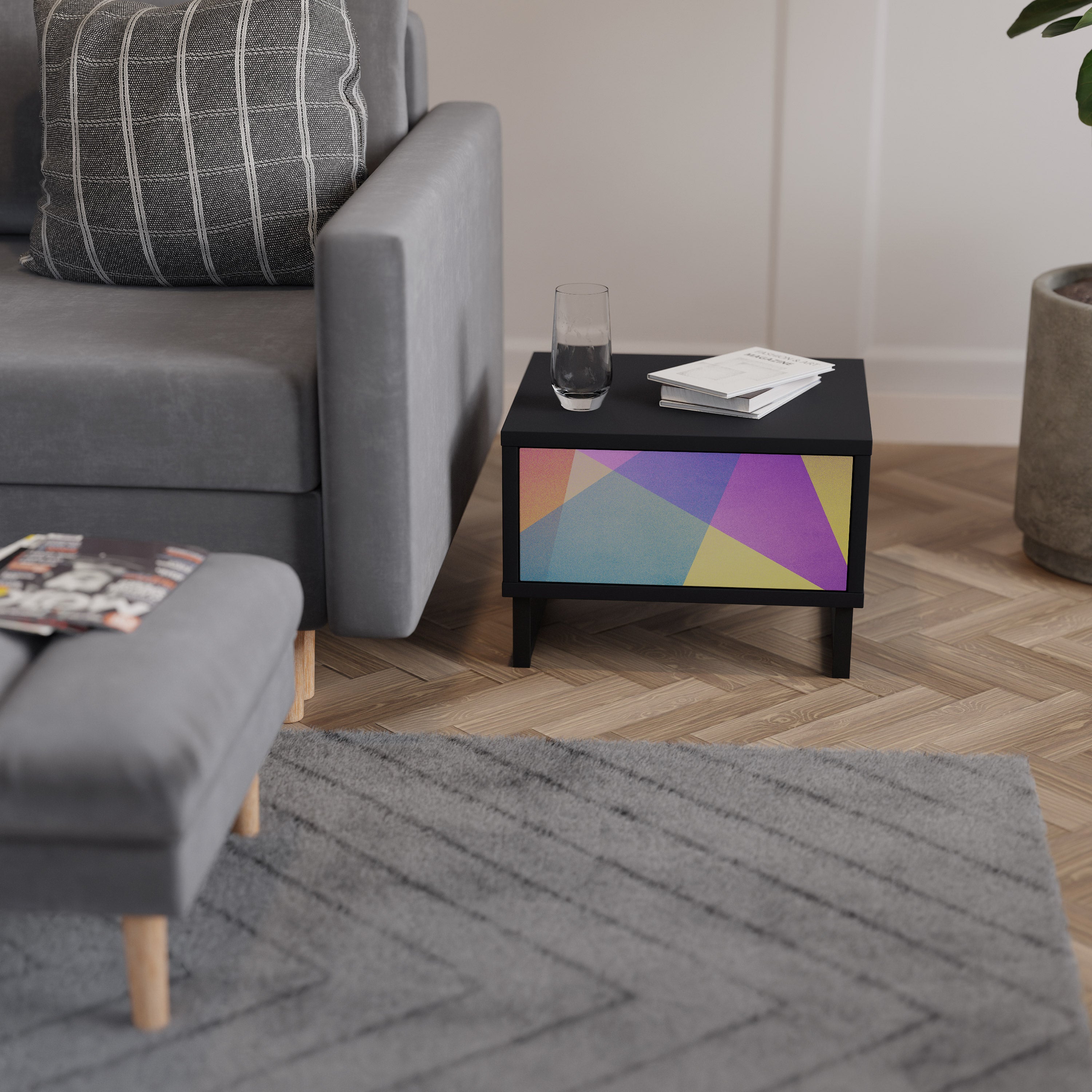 BRIGHT GEOMETRY Mesa de Cabeceira em Acabamento Preto