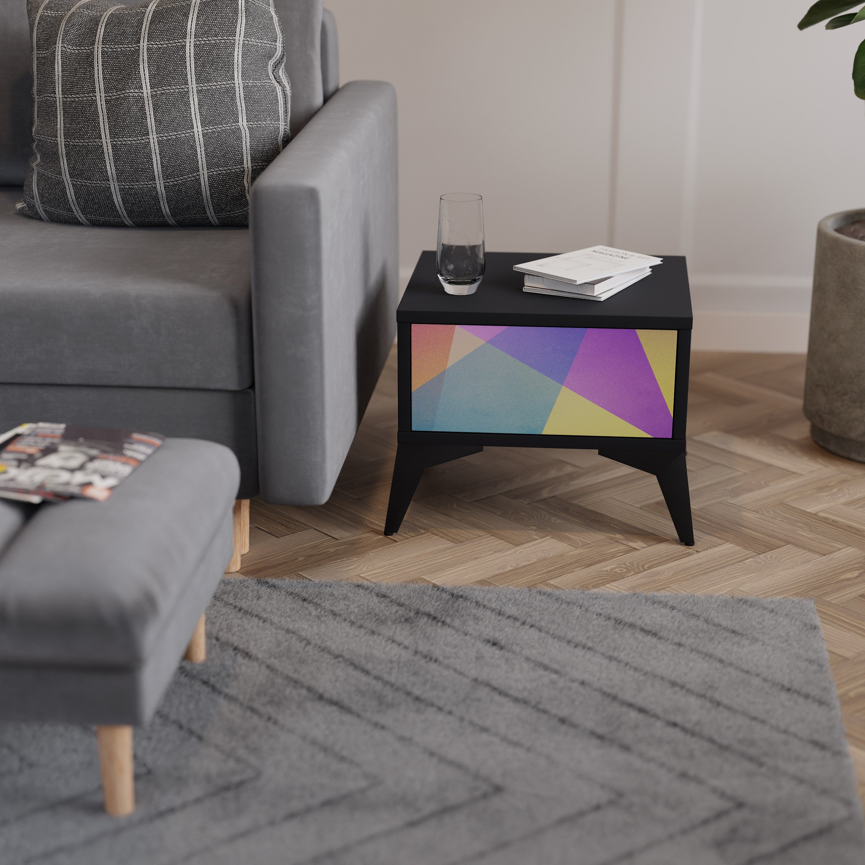 BRIGHT GEOMETRY Mesa de Cabeceira em Acabamento Preto