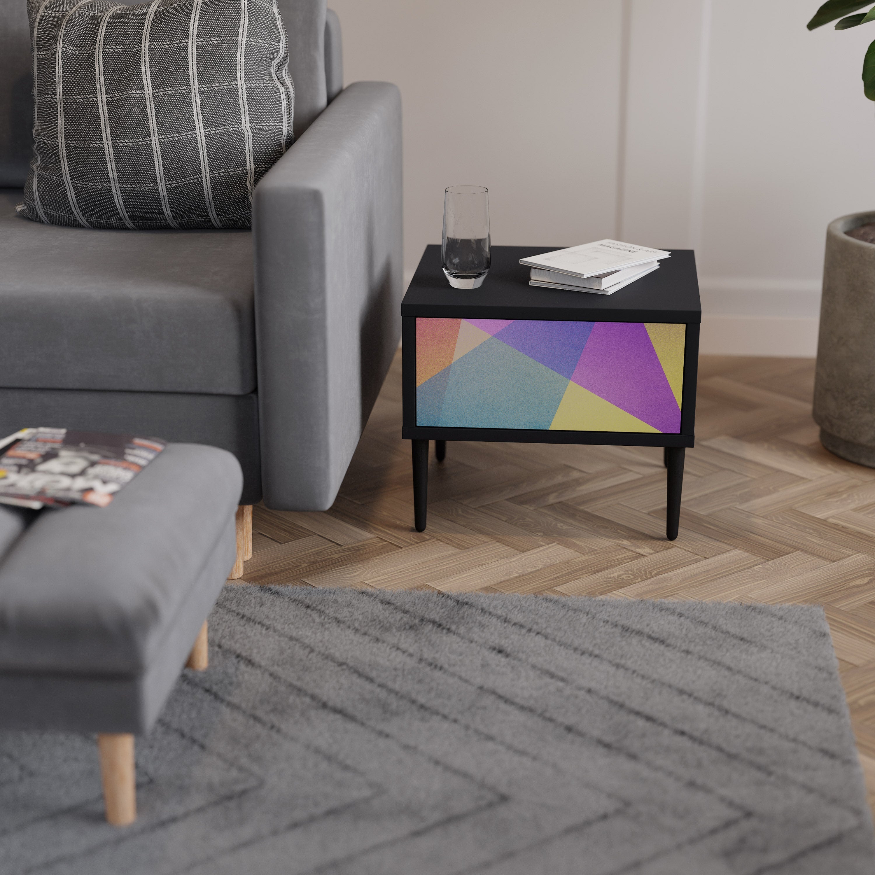 BRIGHT GEOMETRY Mesa de Cabeceira em Acabamento Preto