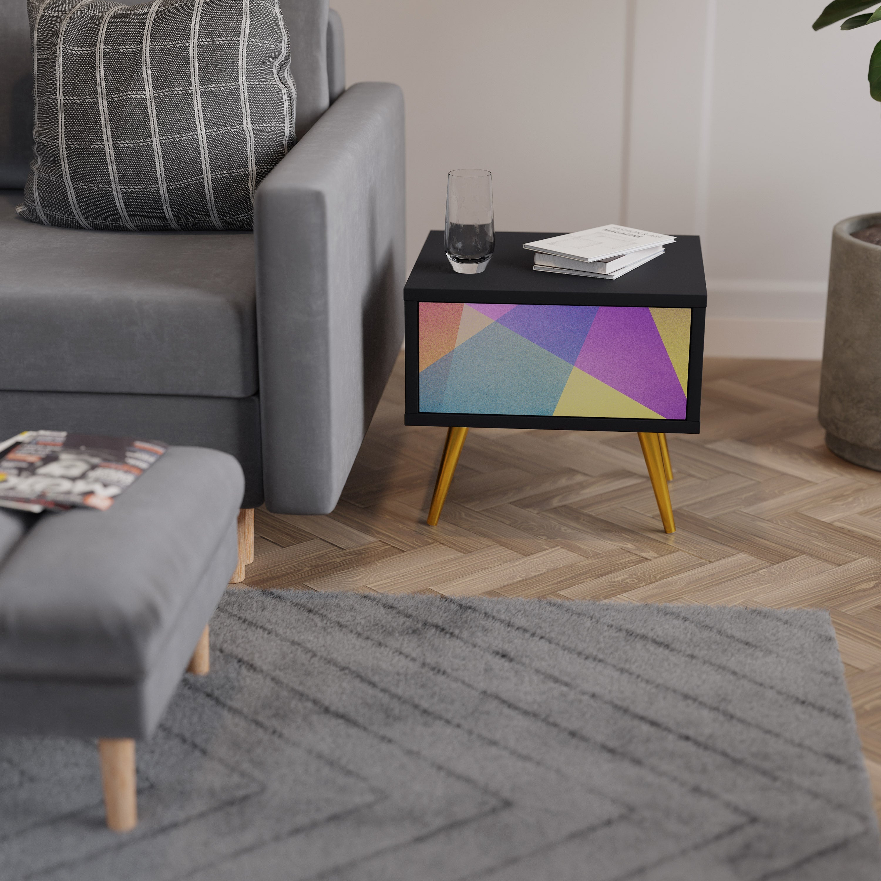 BRIGHT GEOMETRY Mesa de Cabeceira em Acabamento Preto