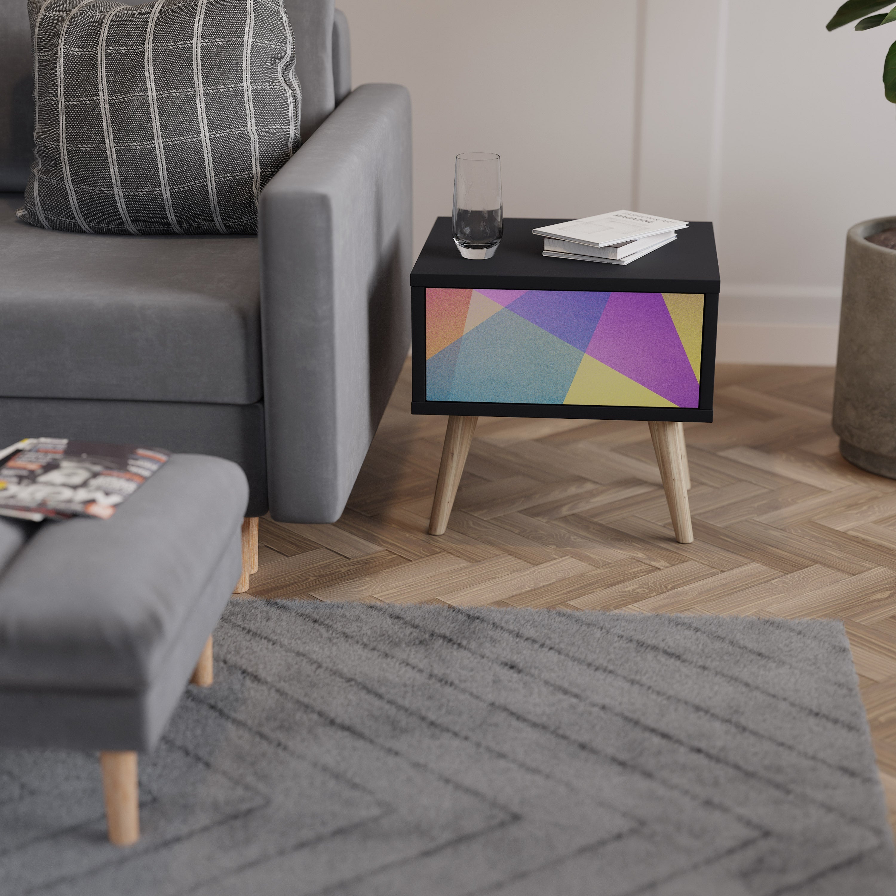 BRIGHT GEOMETRY Mesa de Cabeceira em Acabamento Preto