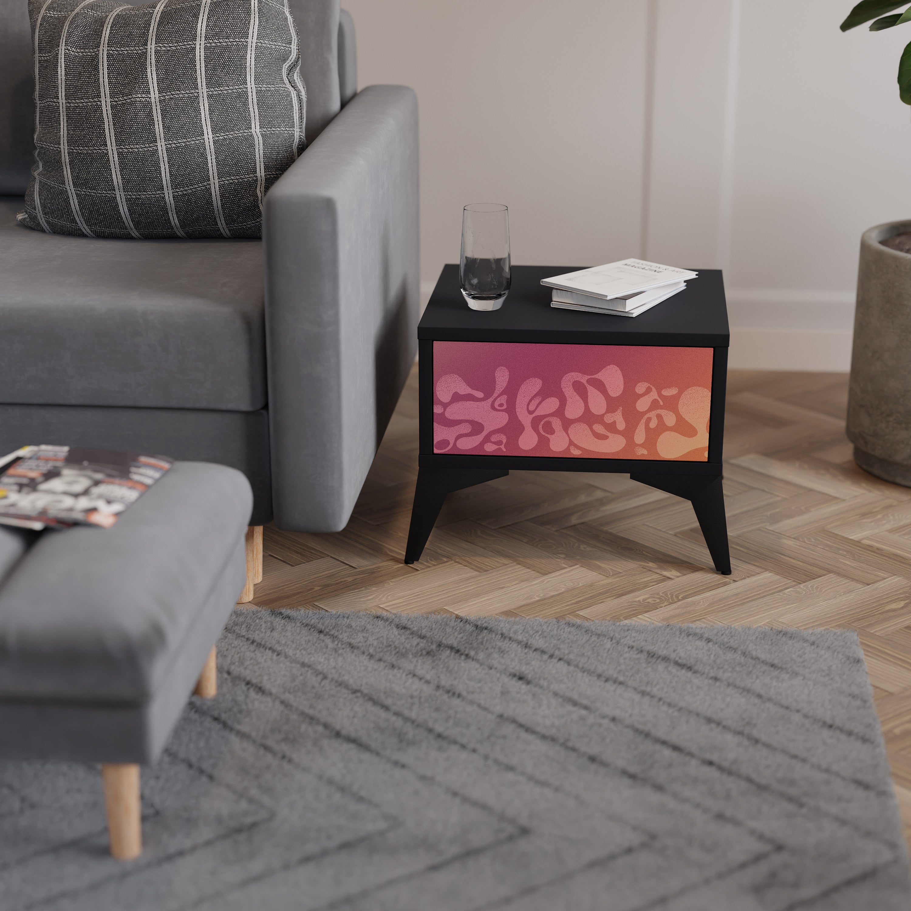 IRREGULAR PINK Mesa de Cabeceira em Acabamento Preto