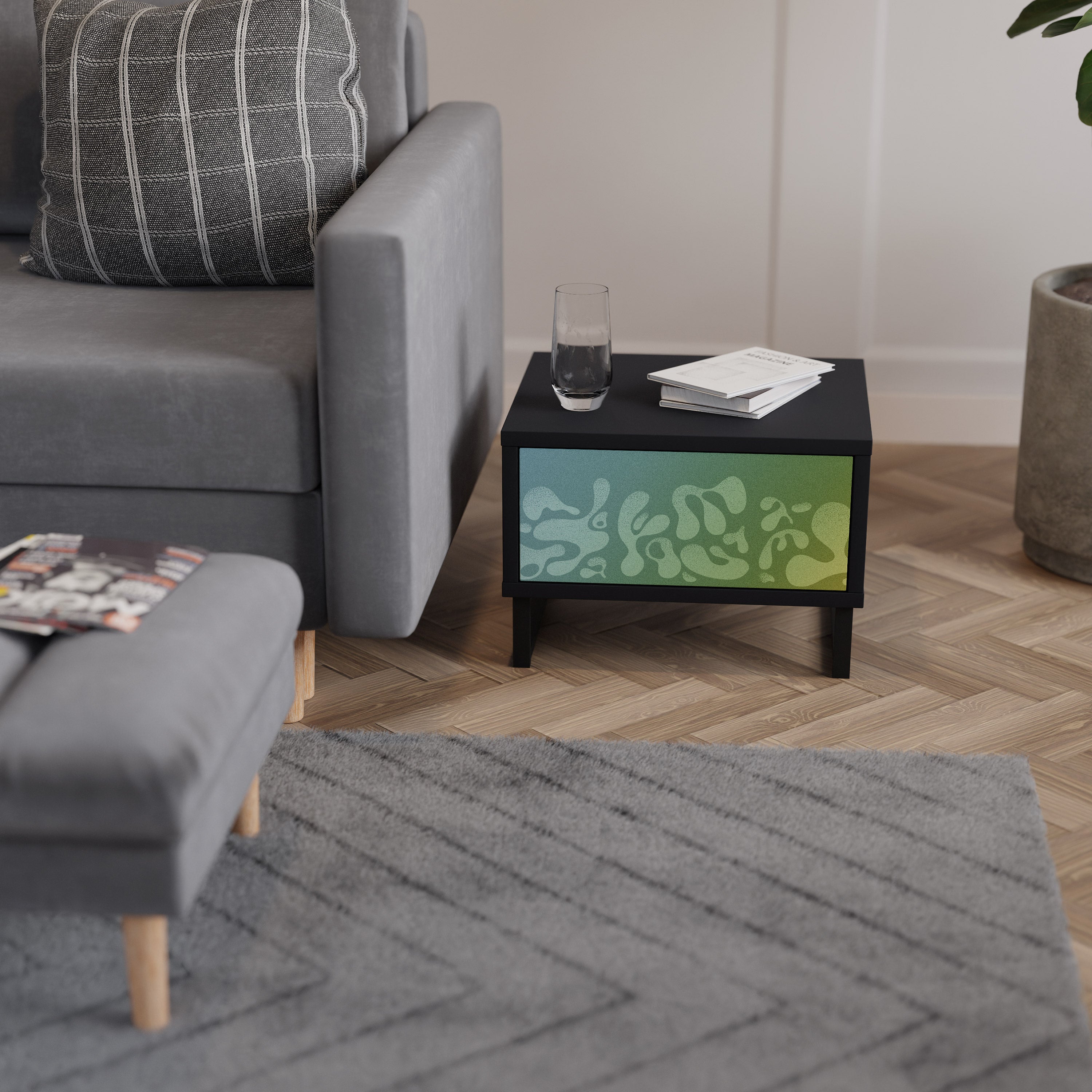 IRREGULAR BLUE Mesa de Cabeceira em Acabamento Preto