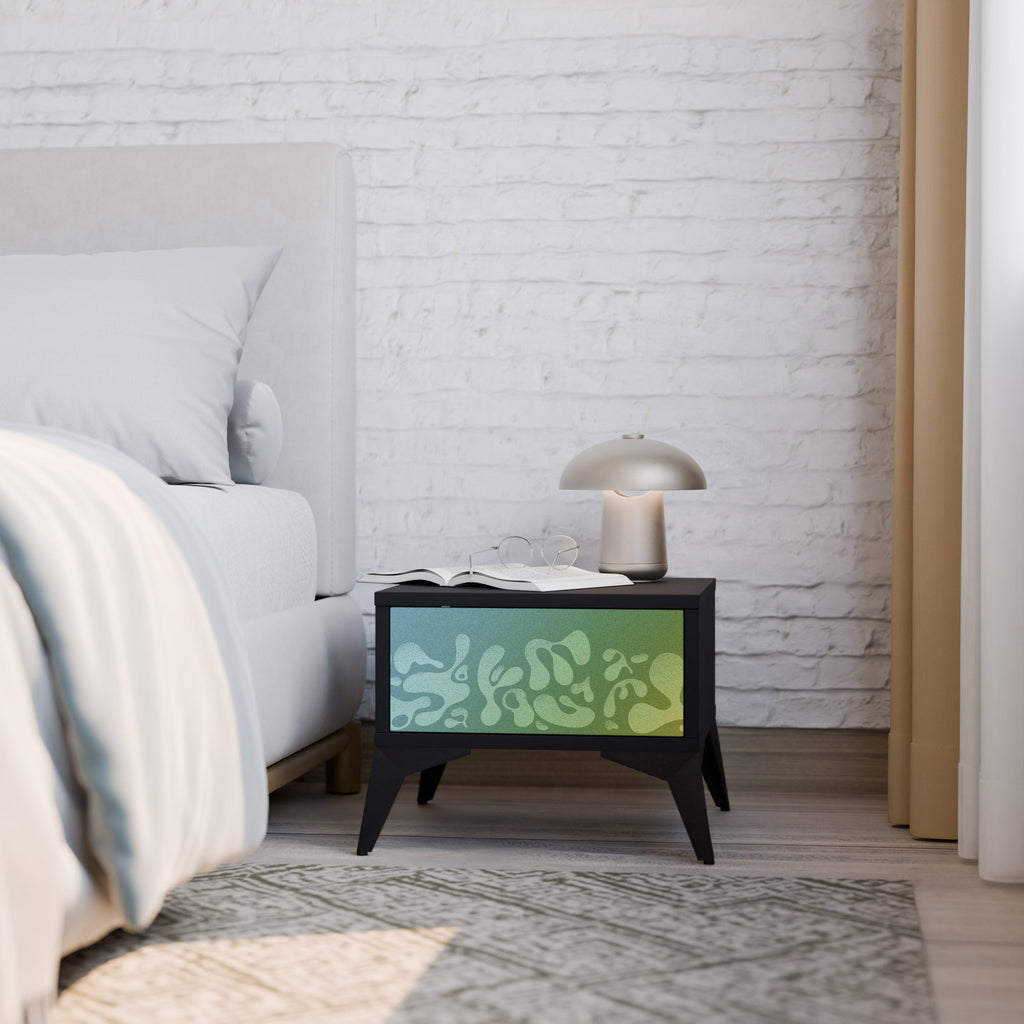 IRREGULAR BLUE Mesa de Cabeceira em Acabamento Preto