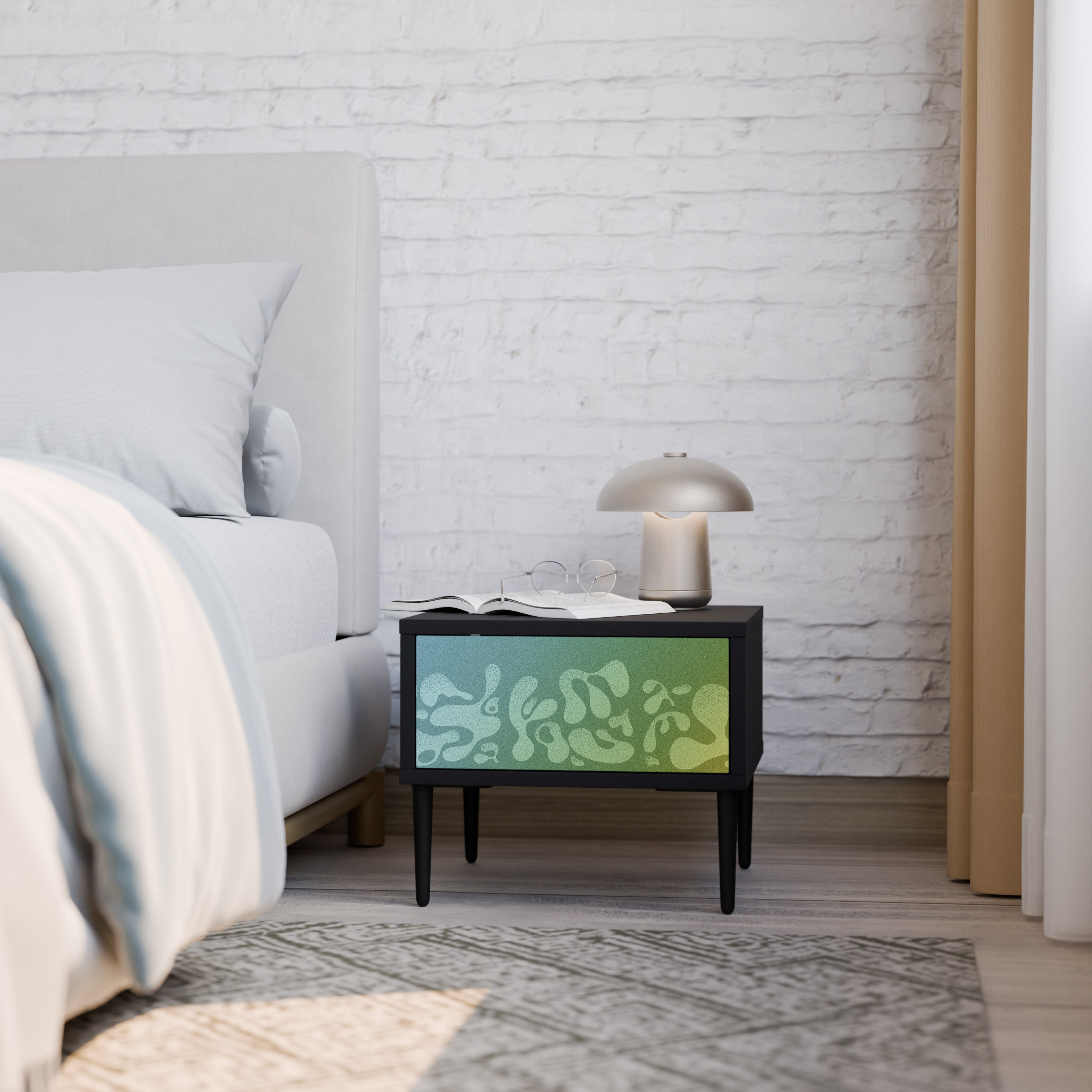 IRREGULAR BLUE Mesa de Cabeceira em Acabamento Preto