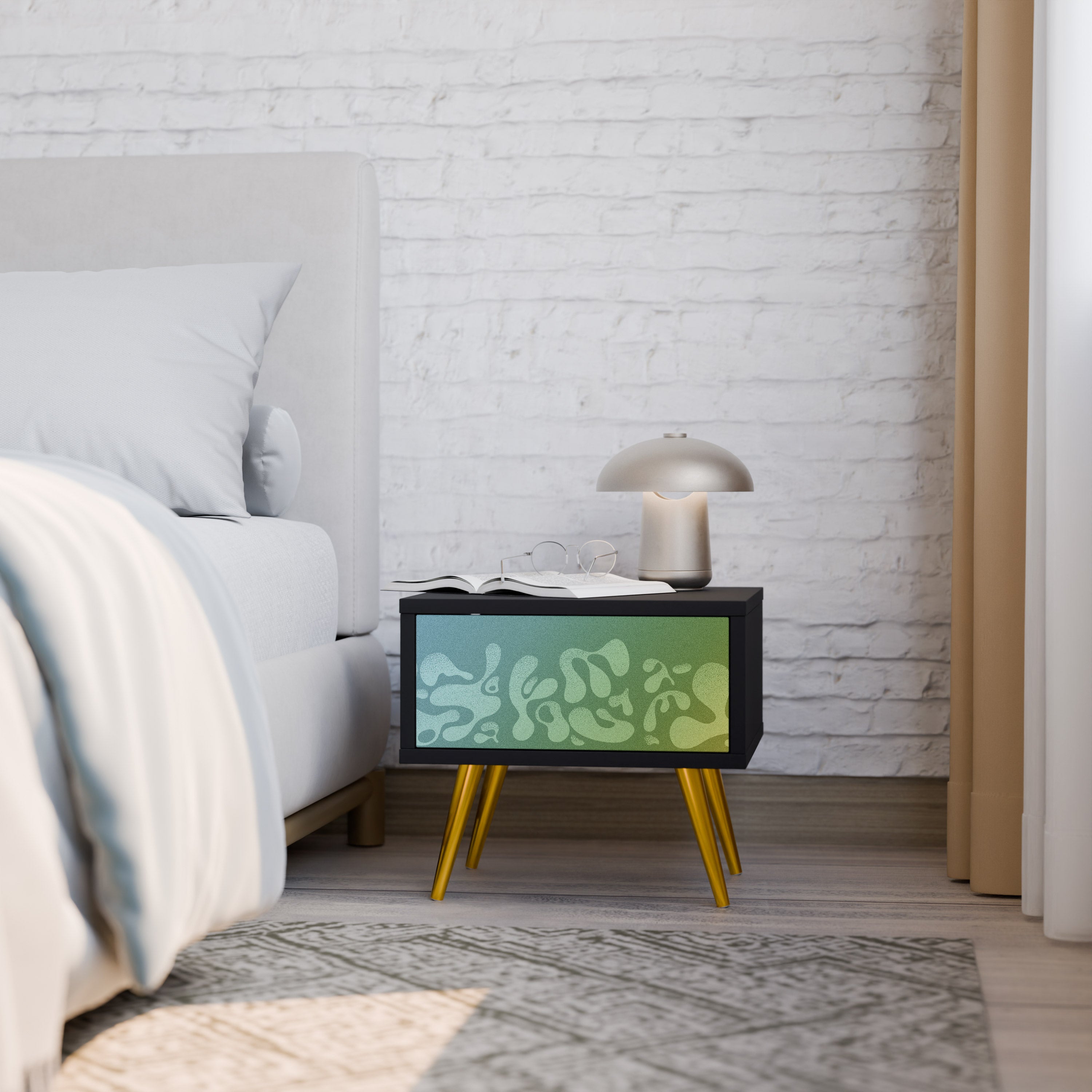 IRREGULAR BLUE Mesa de Cabeceira em Acabamento Preto