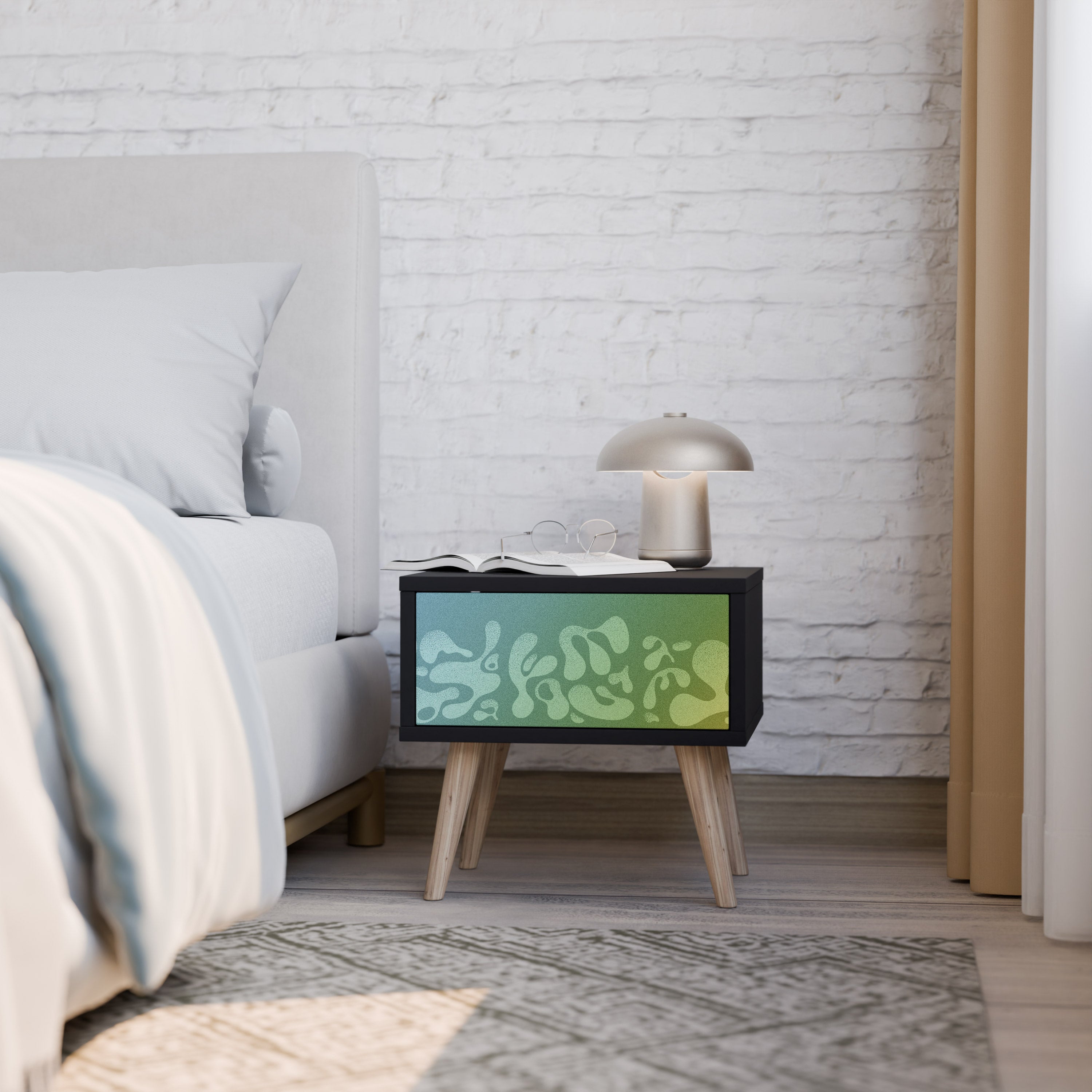 IRREGULAR BLUE Mesa de Cabeceira em Acabamento Preto