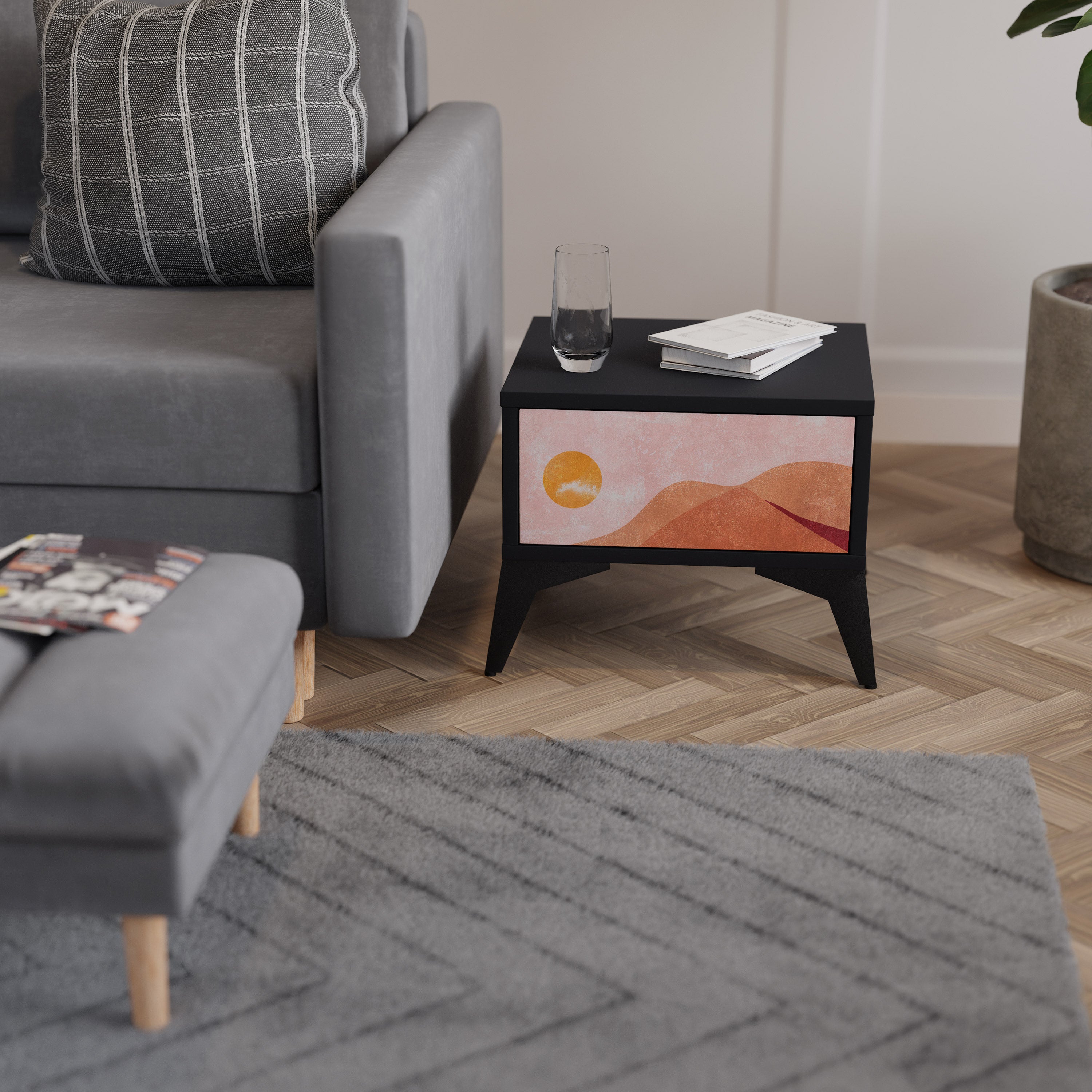 LUMINOUS SUNLIGHT Mesa de Cabeceira em Acabamento Preto