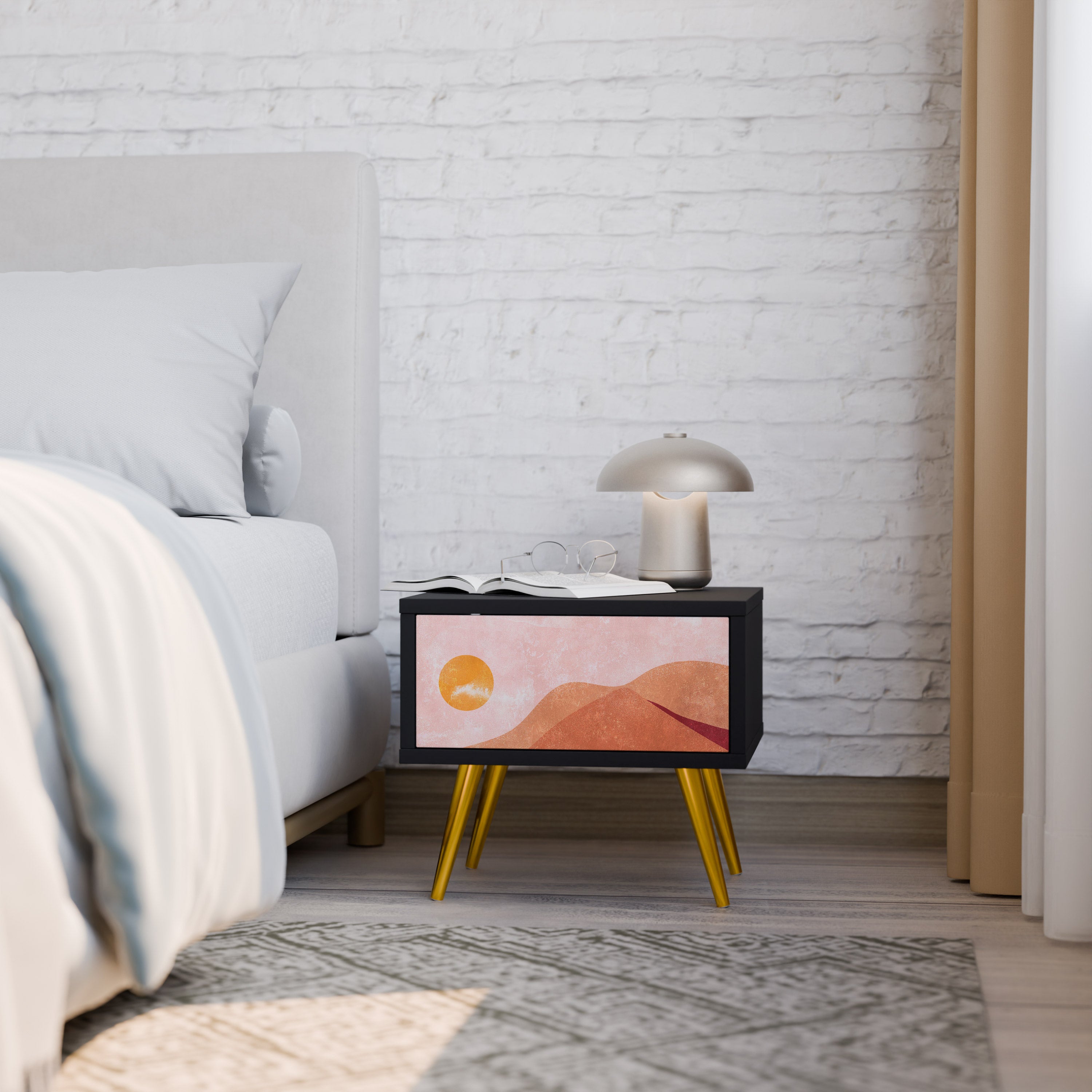 LUMINOUS SUNLIGHT Mesa de Cabeceira em Acabamento Preto