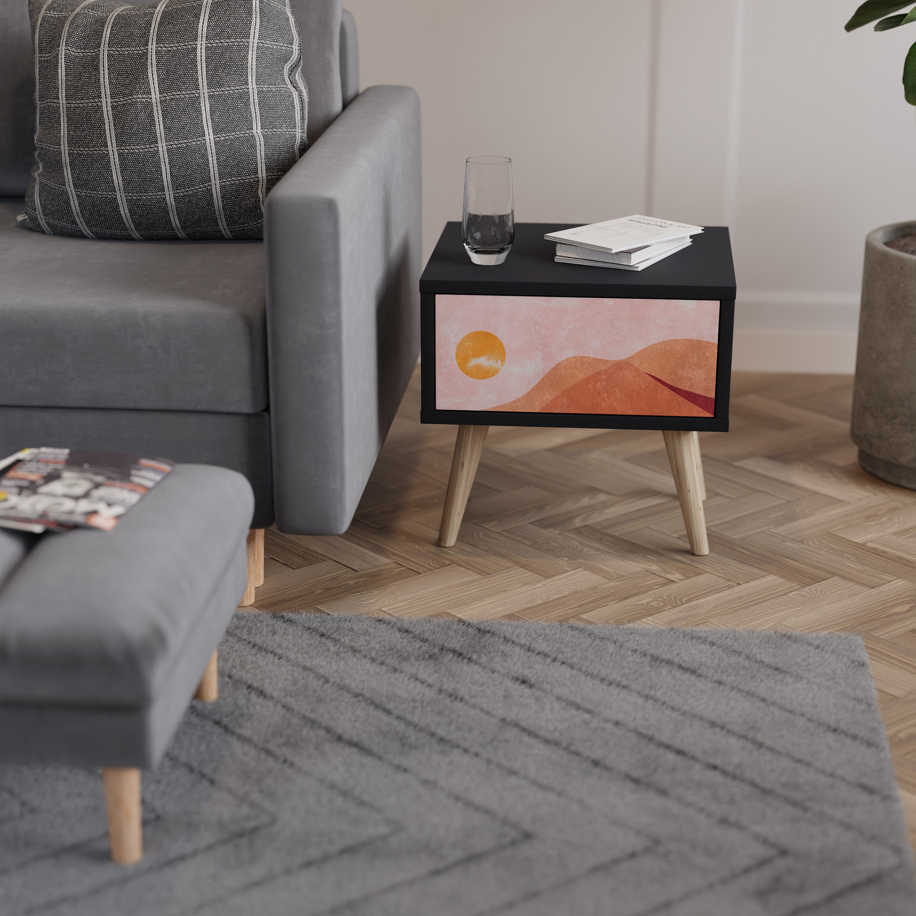 LUMINOUS SUNLIGHT Mesa de Cabeceira em Acabamento Preto