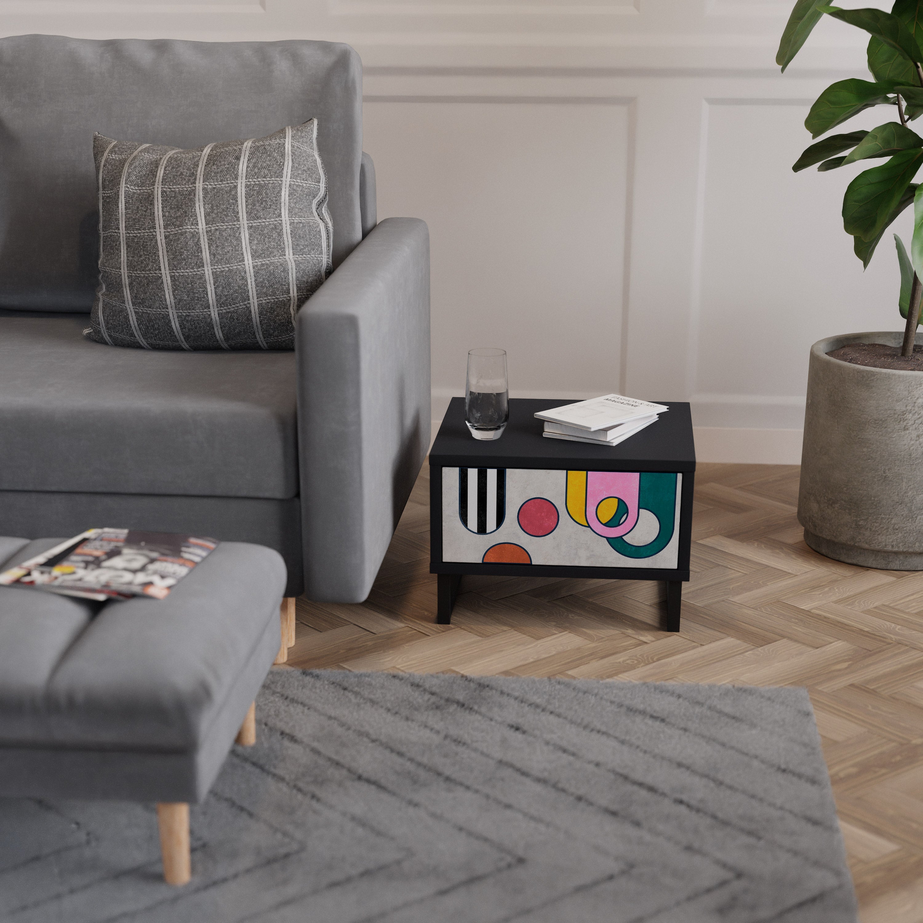 COOL STORY Mesa de Cabeceira em Acabamento Preto