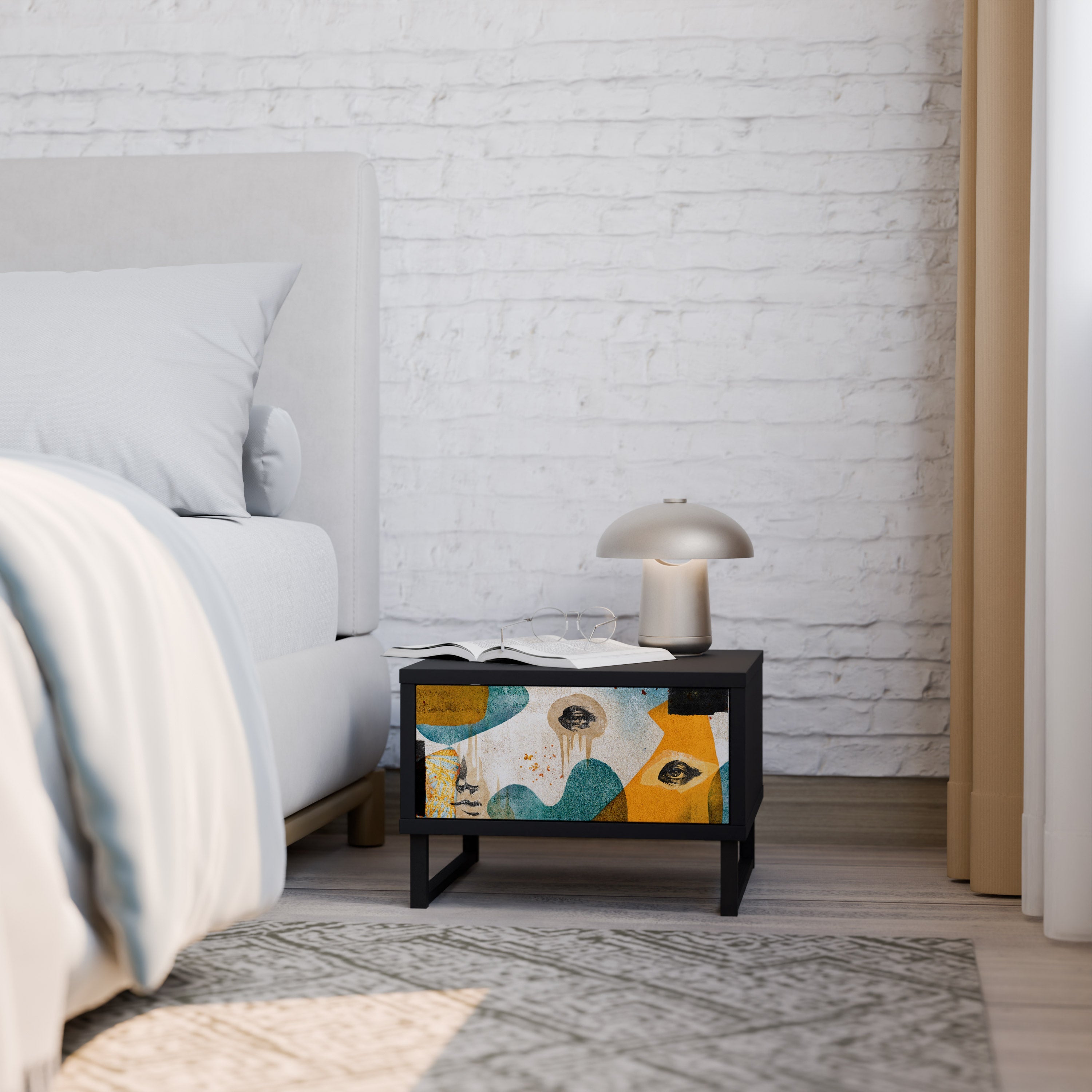 ABSTRACT FACES Mesa de Cabeceira em Acabamento Preto