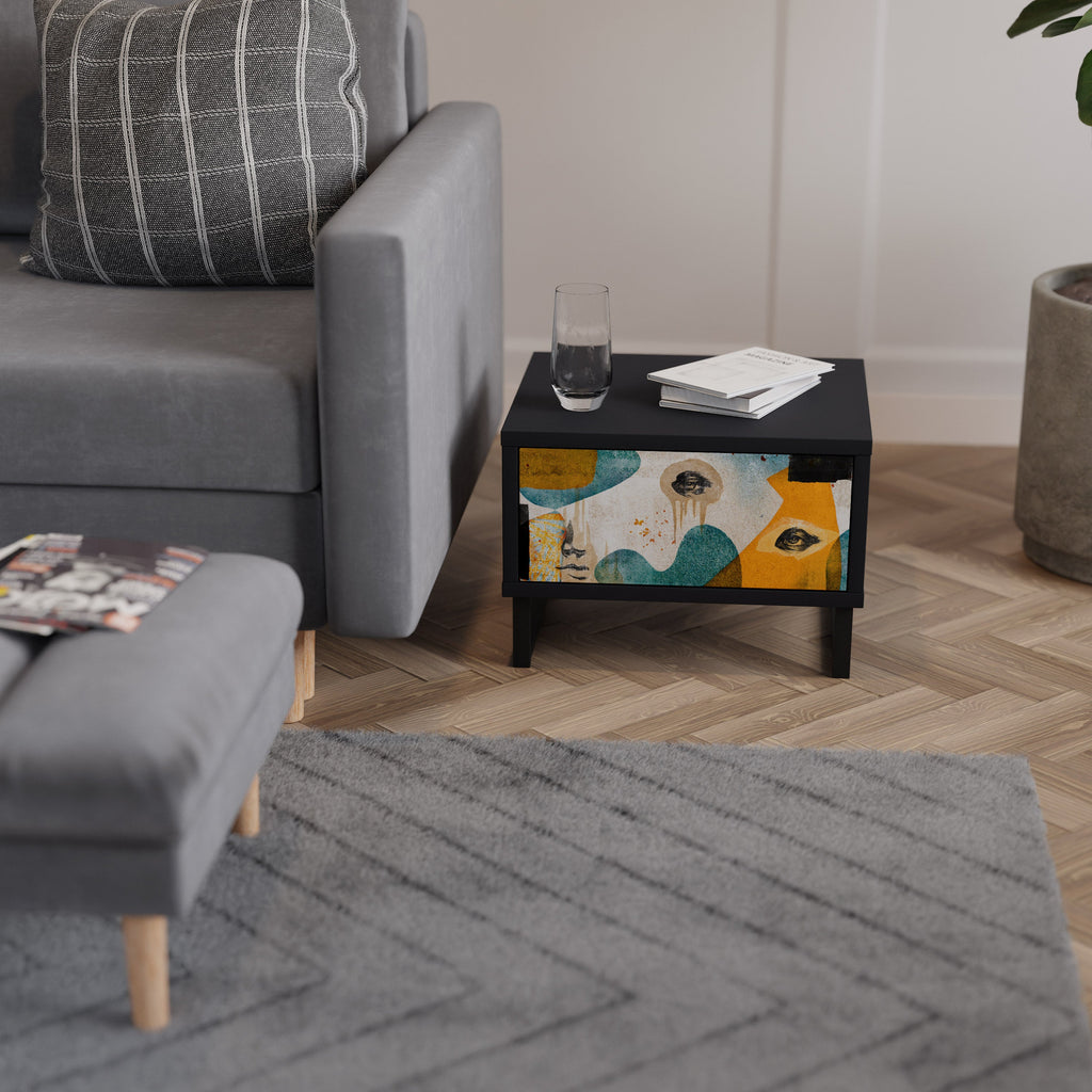 ABSTRACT FACES Mesa de Cabeceira em Acabamento Preto