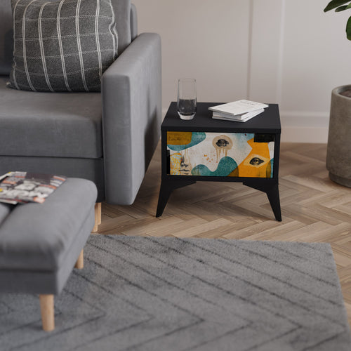 ABSTRACT FACES Mesa de Cabeceira em Acabamento Preto