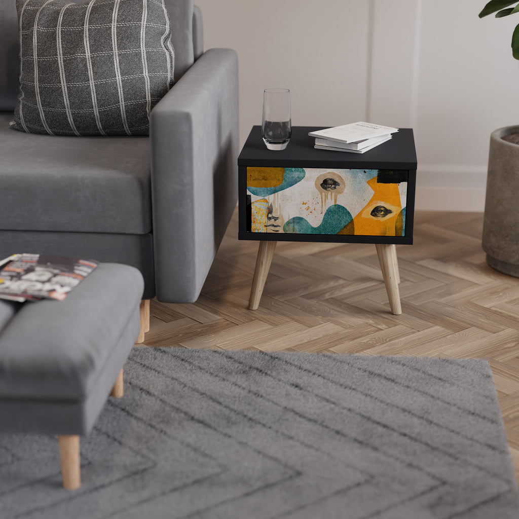 ABSTRACT FACES Mesa de Cabeceira em Acabamento Preto