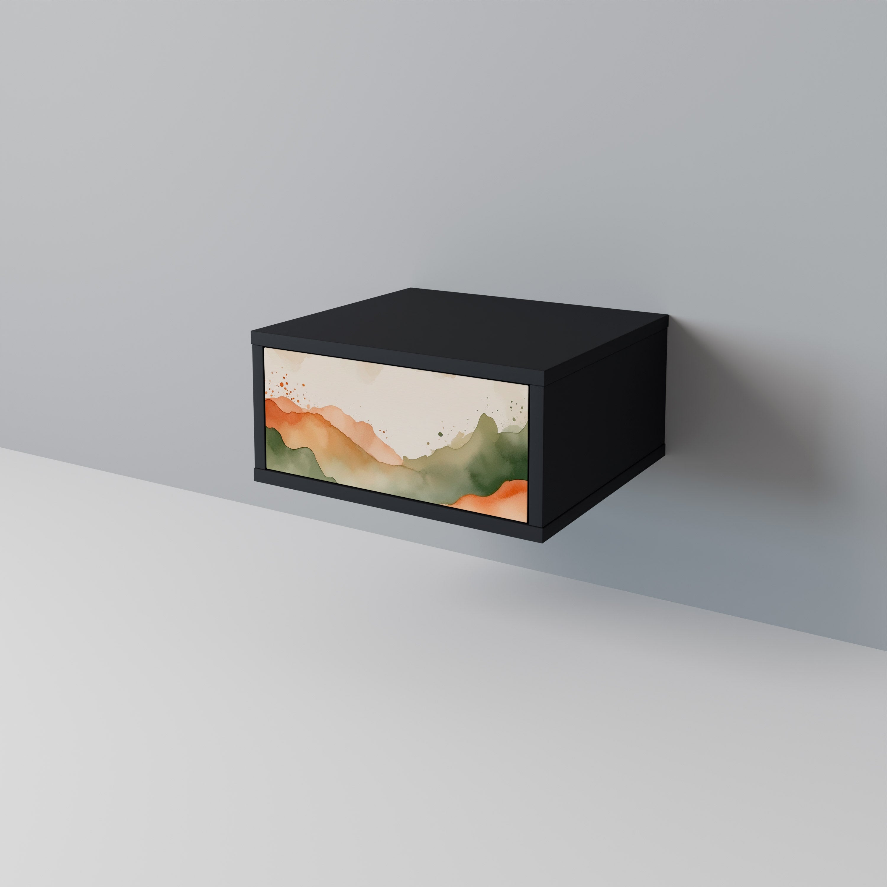 WATERCOLOUR PEAKS Nightstand in Black Finish