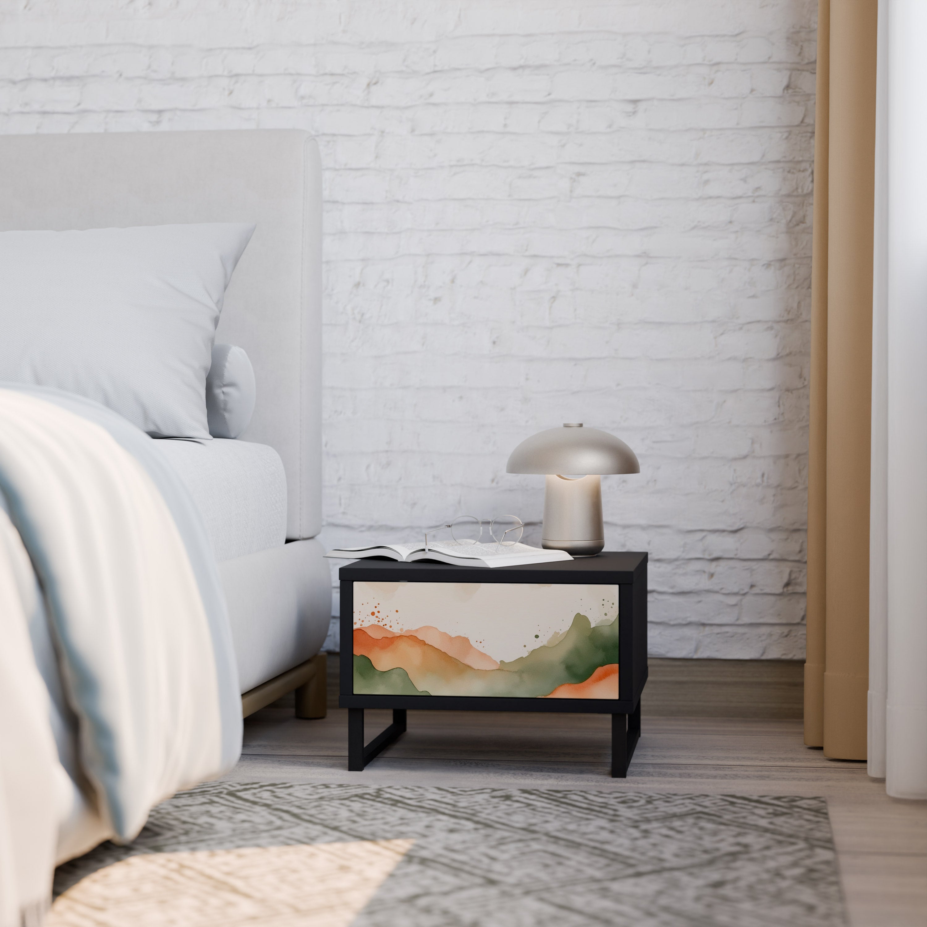 WATERCOLOUR PEAKS Mesa de Cabeceira em Acabamento Preto