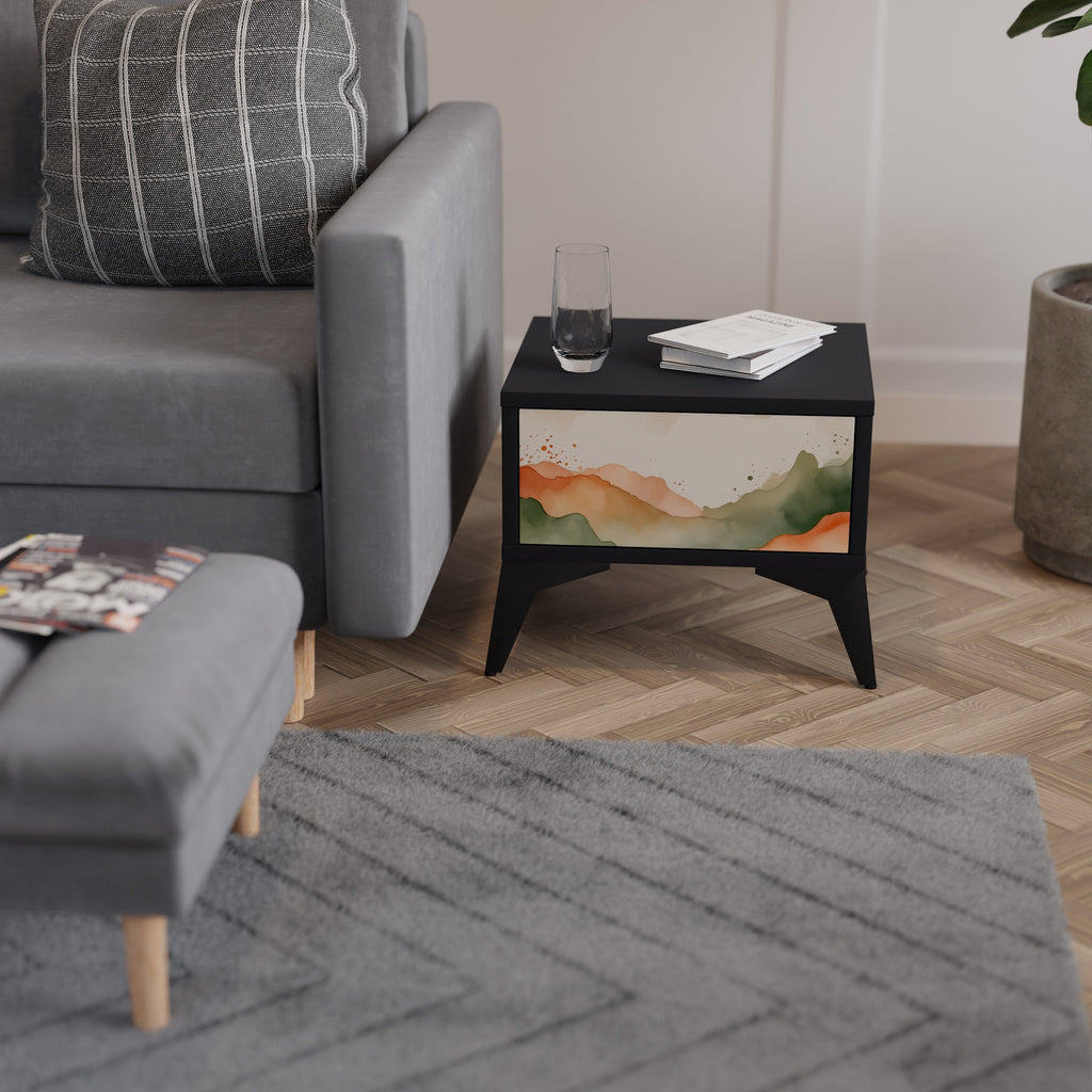 WATERCOLOUR PEAKS Nightstand in Black Finish