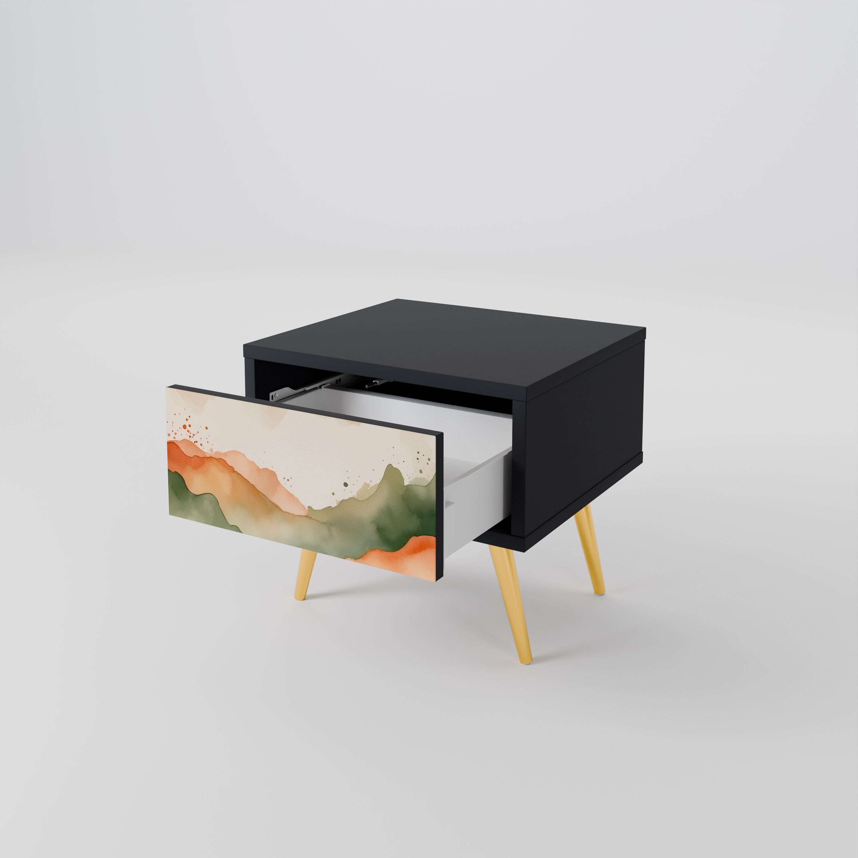 WATERCOLOUR PEAKS Nightstand in Black Finish