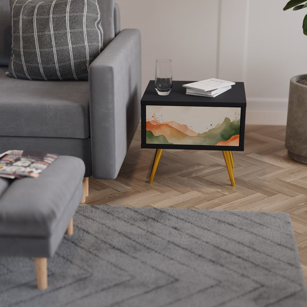 WATERCOLOUR PEAKS Nightstand in Black Finish