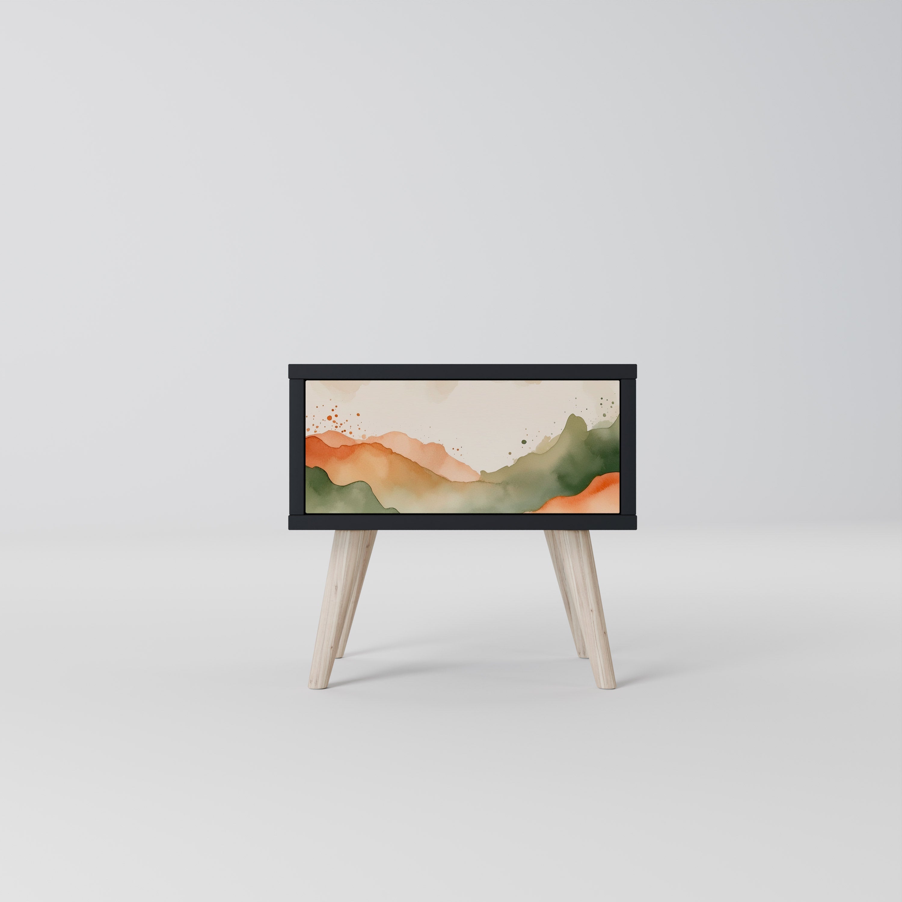 WATERCOLOUR PEAKS Mesa de Cabeceira em Acabamento Preto