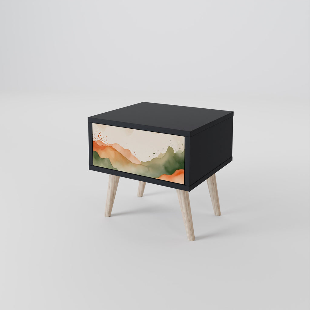 WATERCOLOUR PEAKS Nightstand in Black Finish