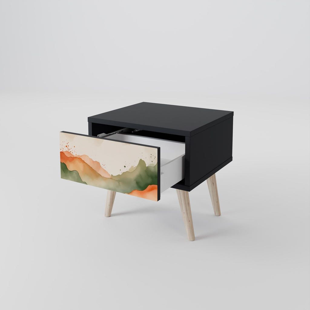 WATERCOLOUR PEAKS Nightstand in Black Finish