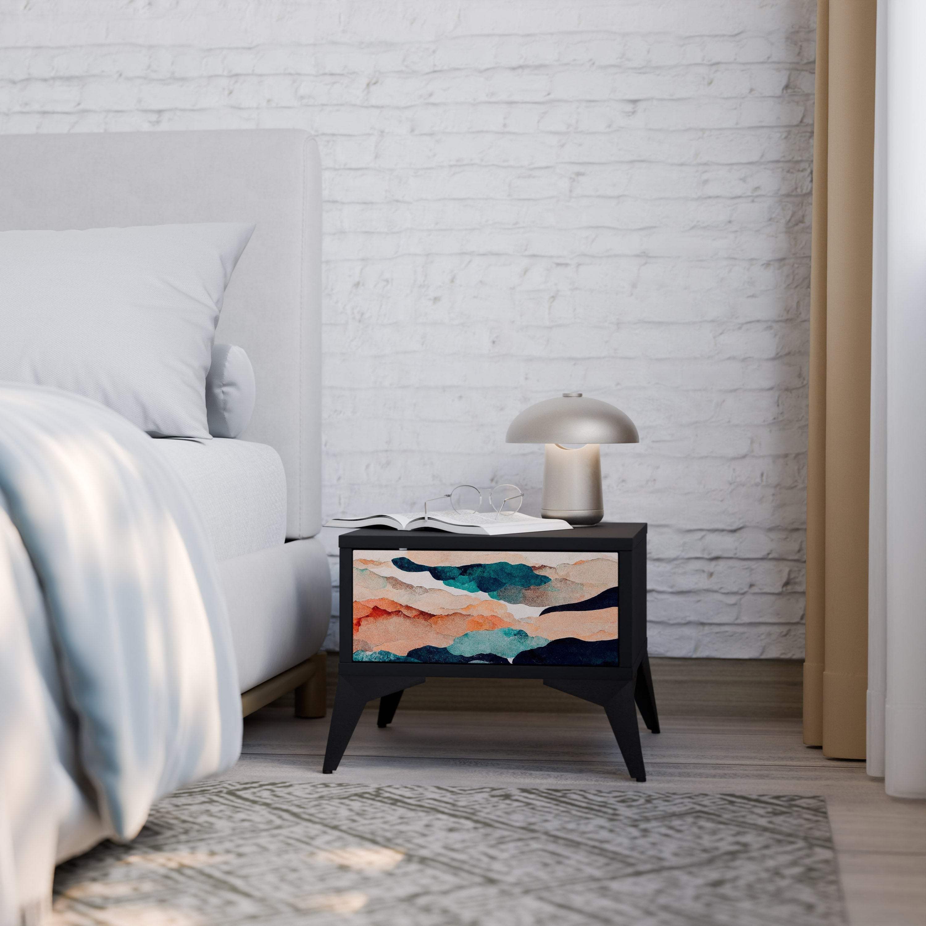 ABSTRACT LANDSCAPE Mesa de Cabeceira em Acabamento Preto