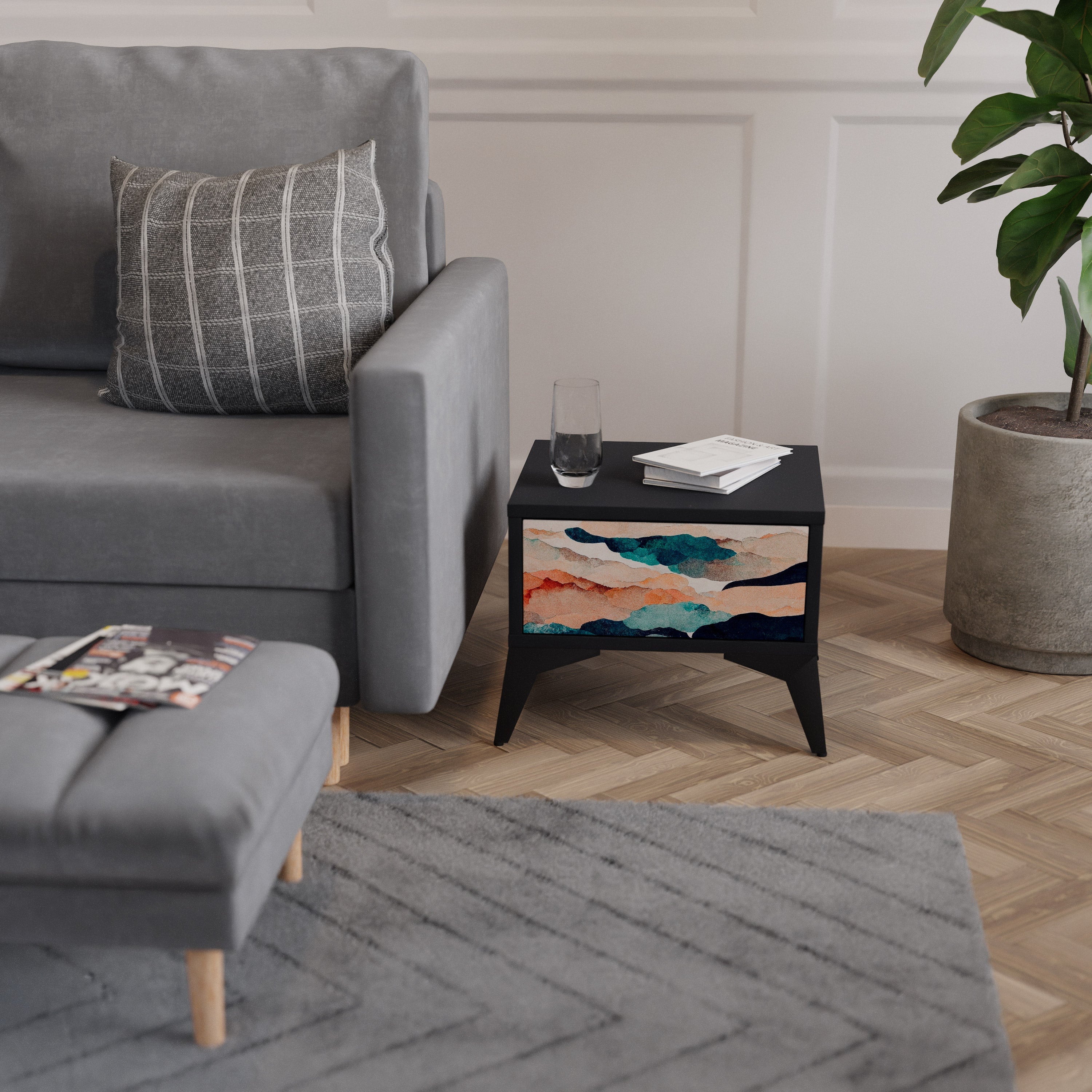 ABSTRACT LANDSCAPE Mesa de Cabeceira em Acabamento Preto