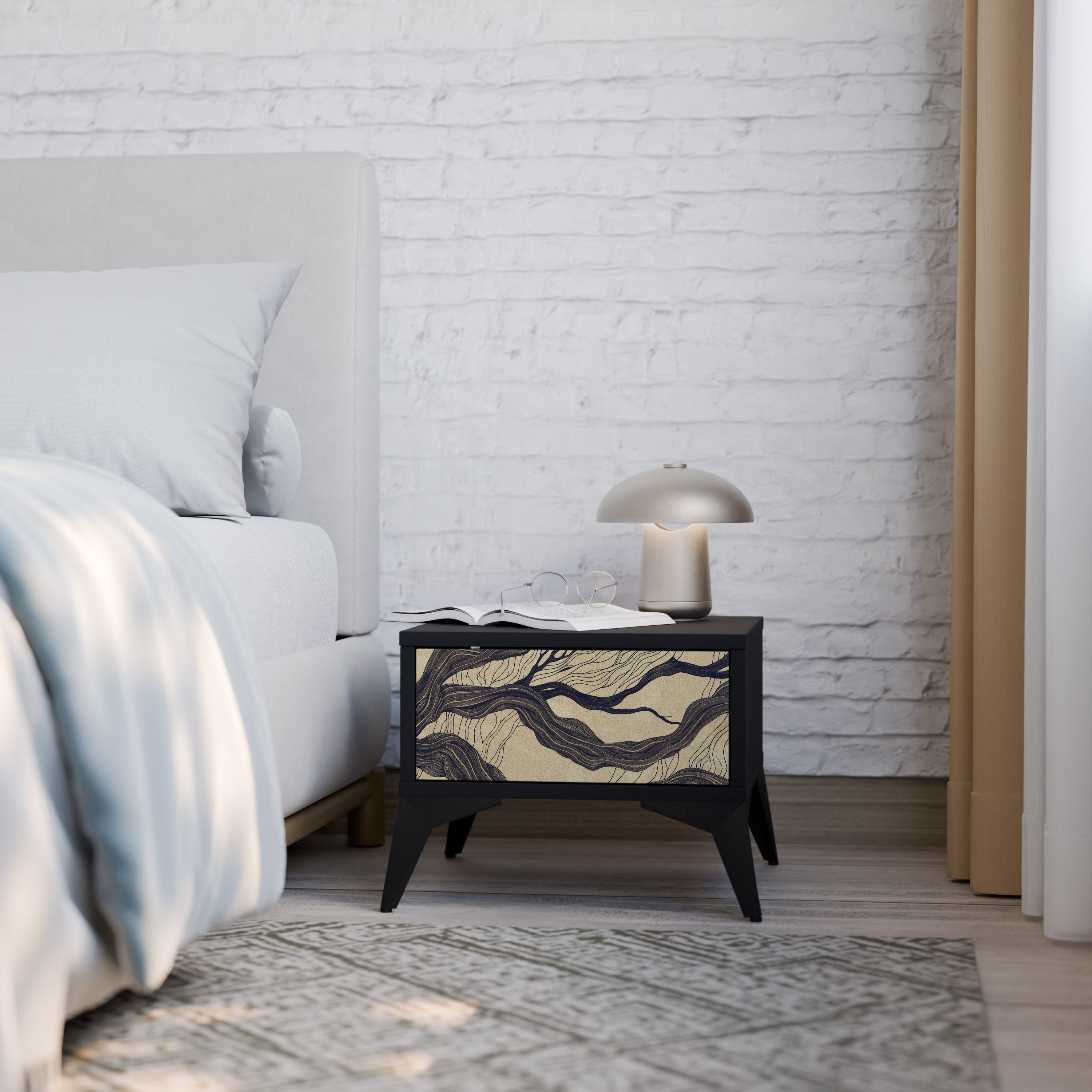 UNIFIED FRAGMENTS Mesa de Cabeceira em Acabamento Preto