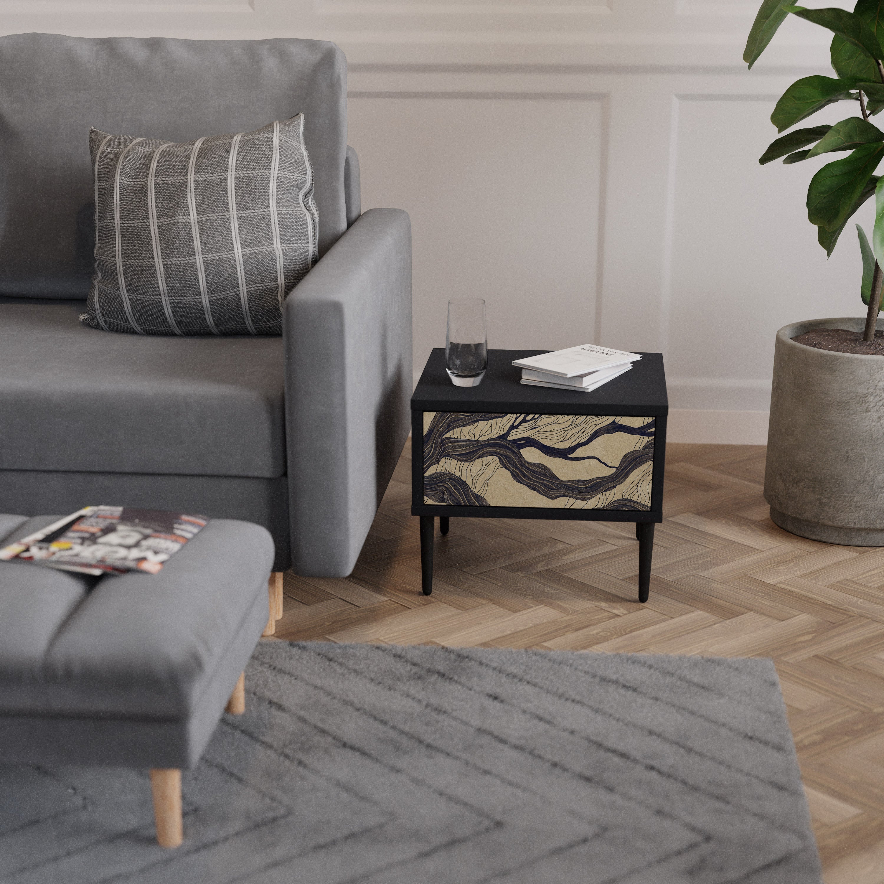 UNIFIED FRAGMENTS Mesa de Cabeceira em Acabamento Preto