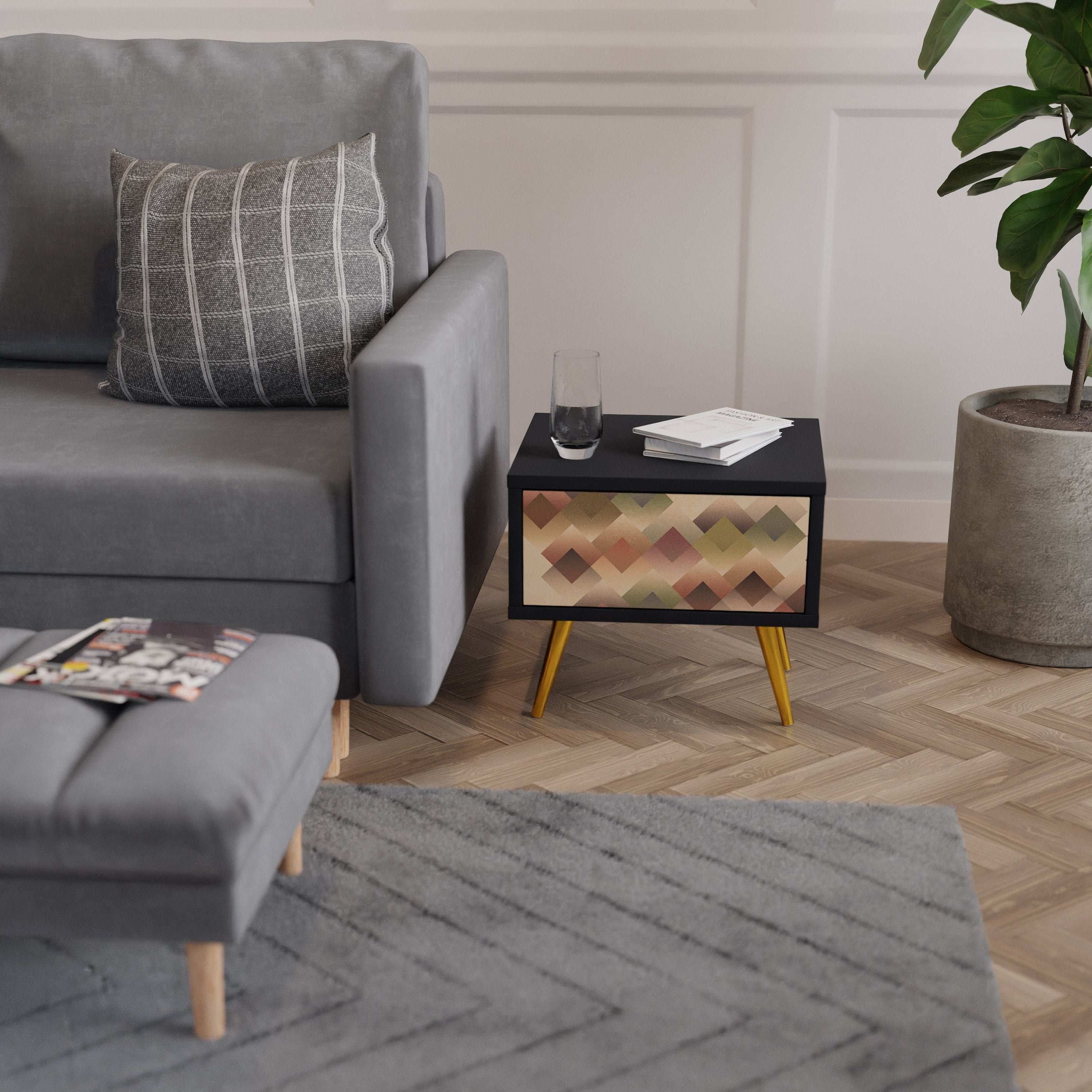 GEOMETRIC FUSION Nightstand in Black Finish