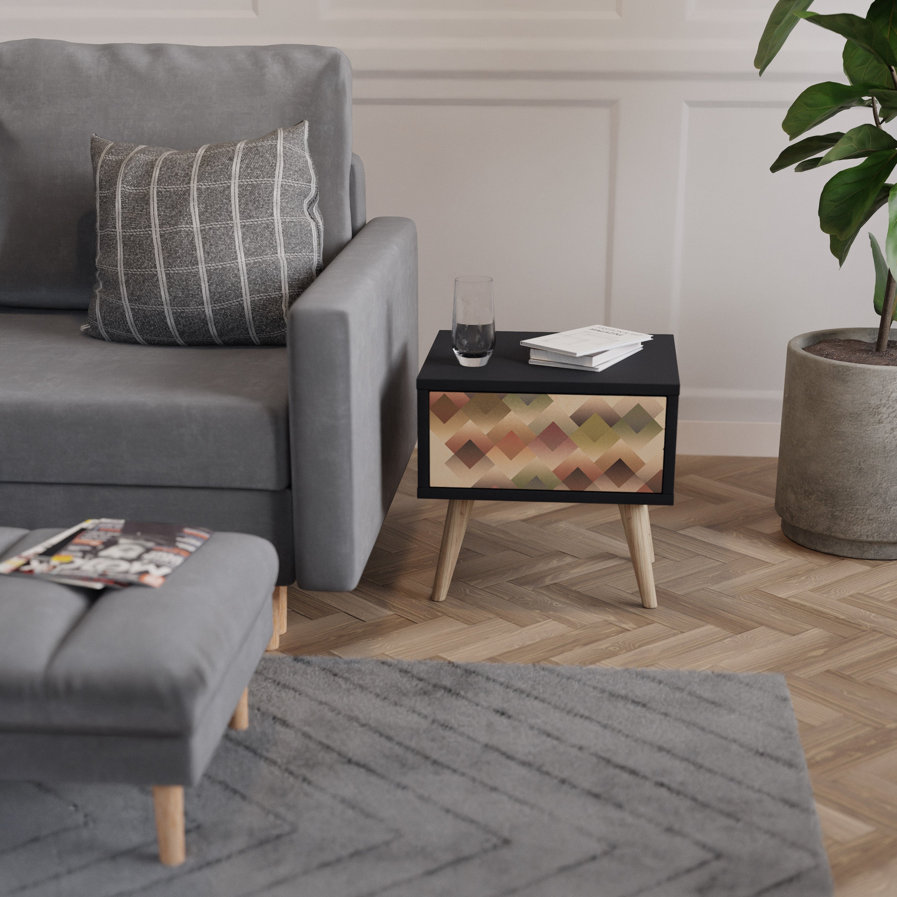 GEOMETRIC FUSION Nightstand in Black Finish