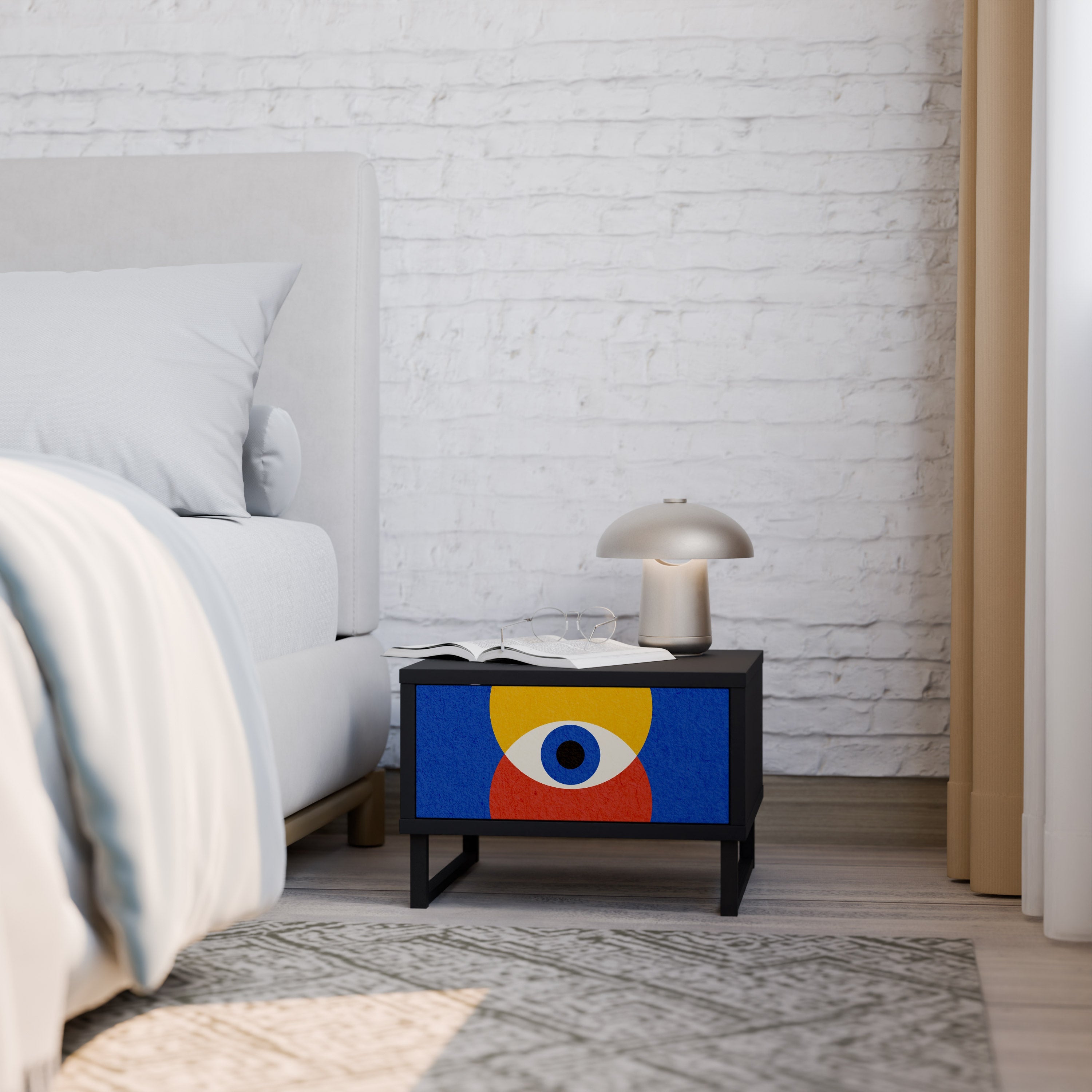 GEOMETRIC EYES Mesa de Cabeceira em Acabamento Preto