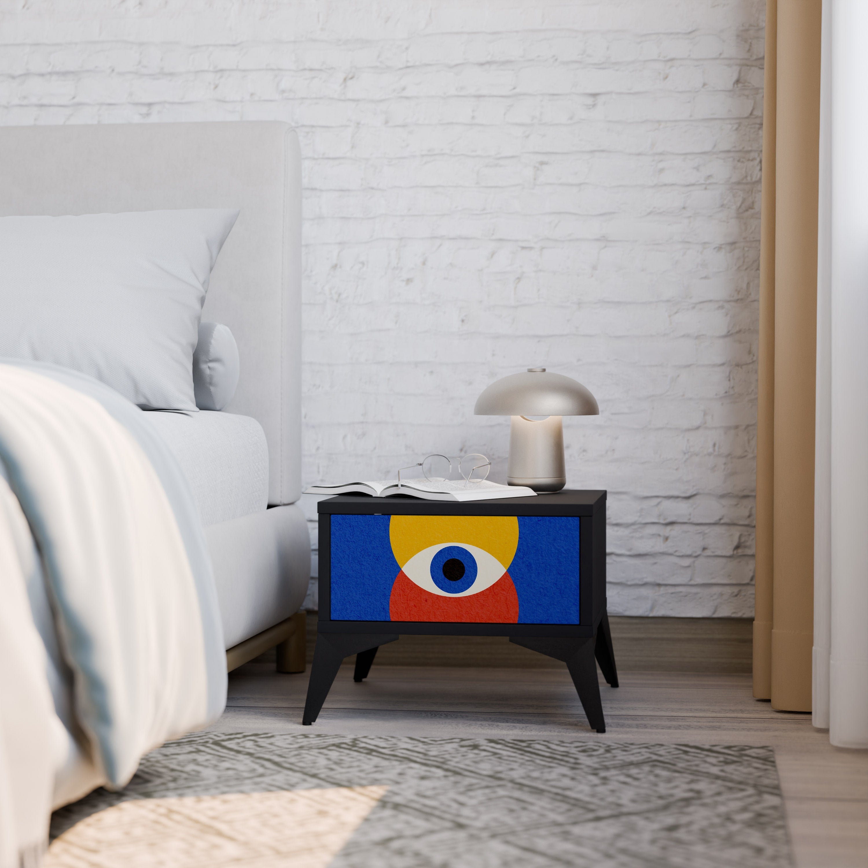 GEOMETRIC EYES Mesa de Cabeceira em Acabamento Preto