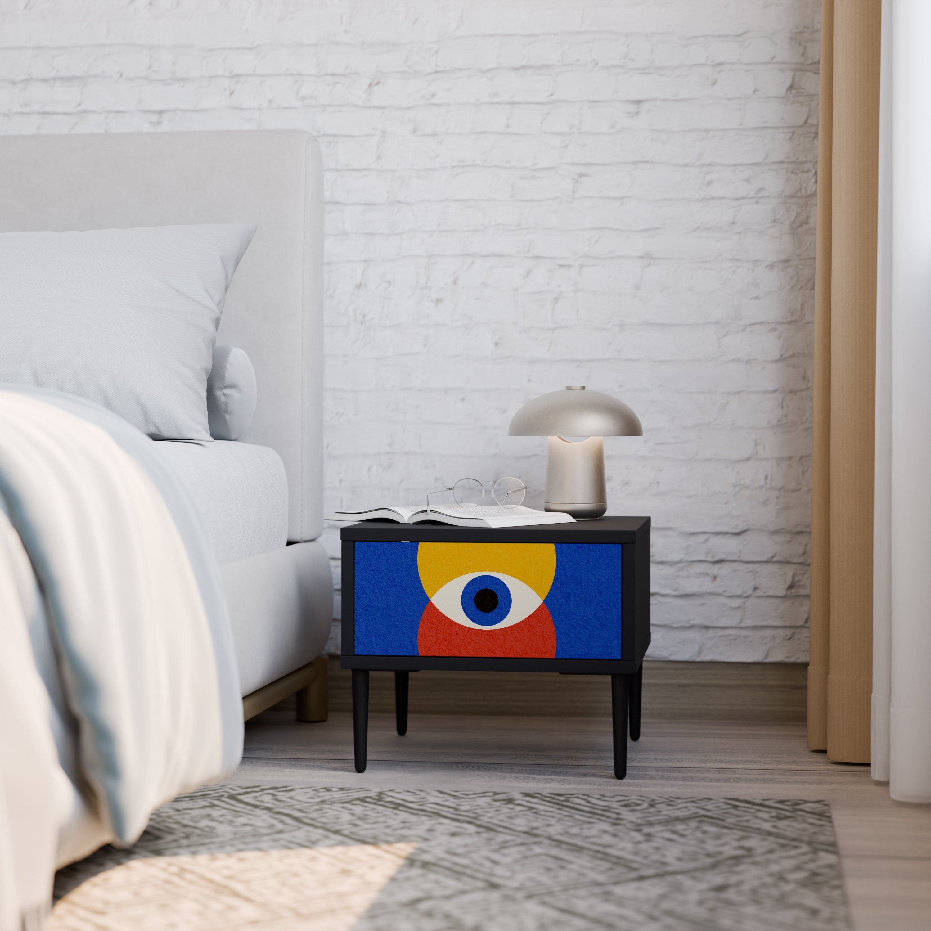 GEOMETRIC EYES Mesa de Cabeceira em Acabamento Preto