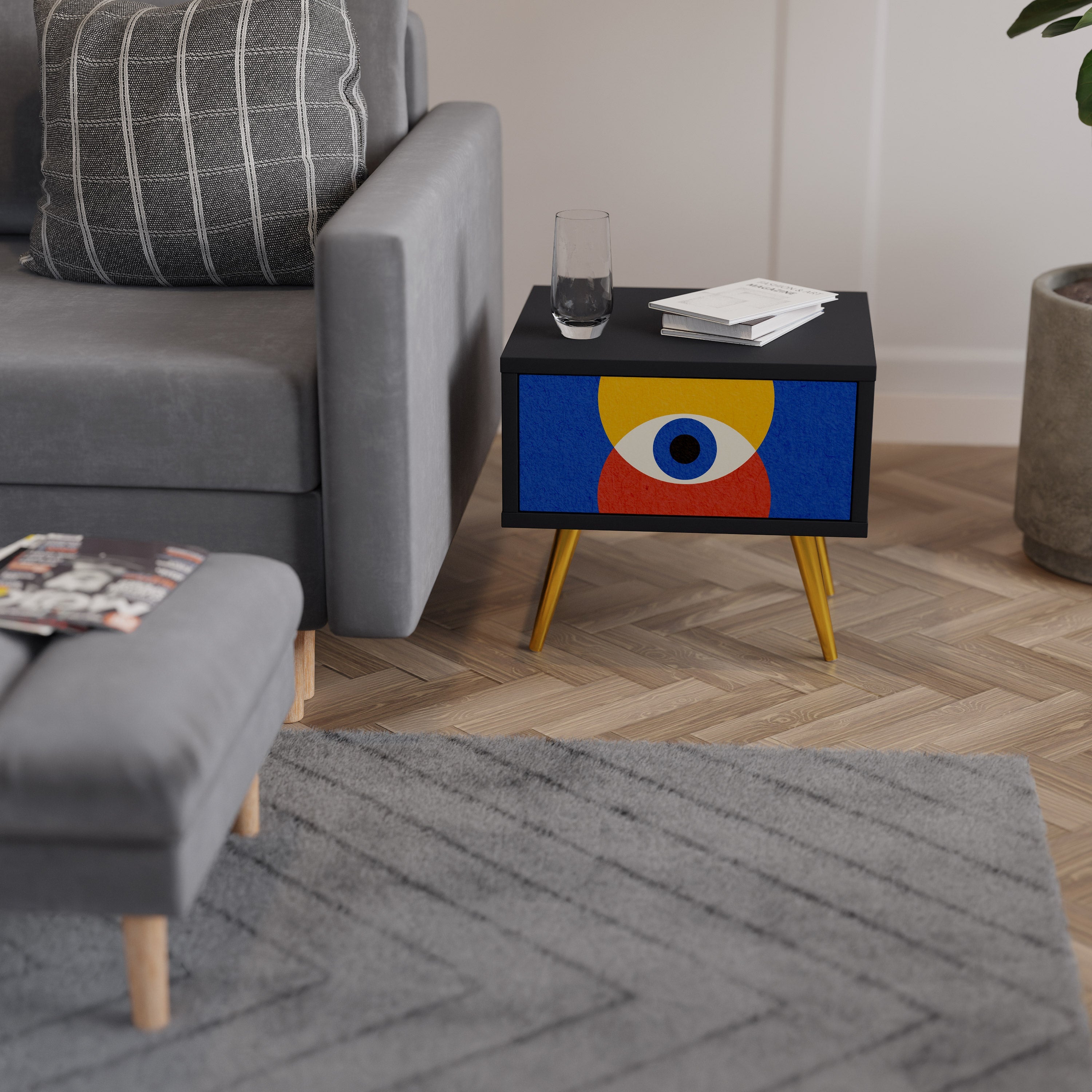 GEOMETRIC EYES Mesa de Cabeceira em Acabamento Preto