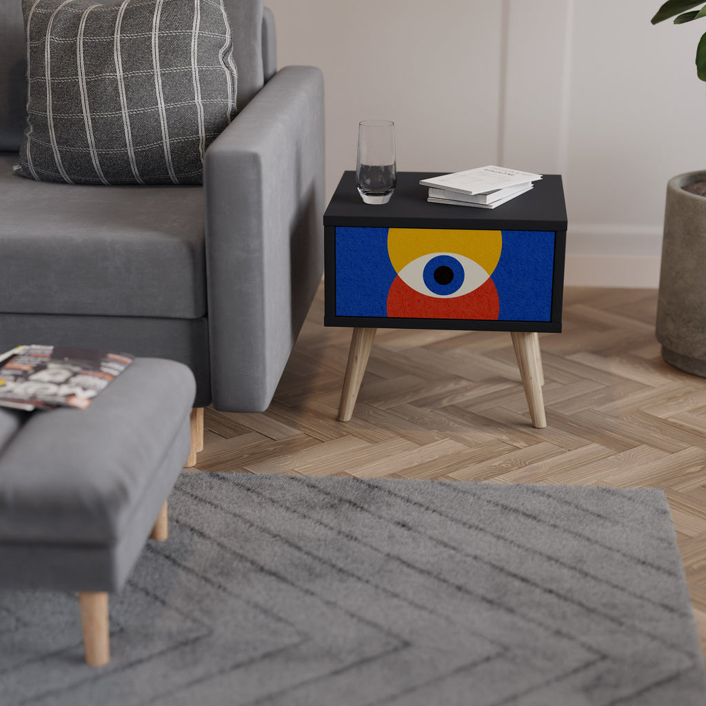 GEOMETRIC EYES Mesa de Cabeceira em Acabamento Preto