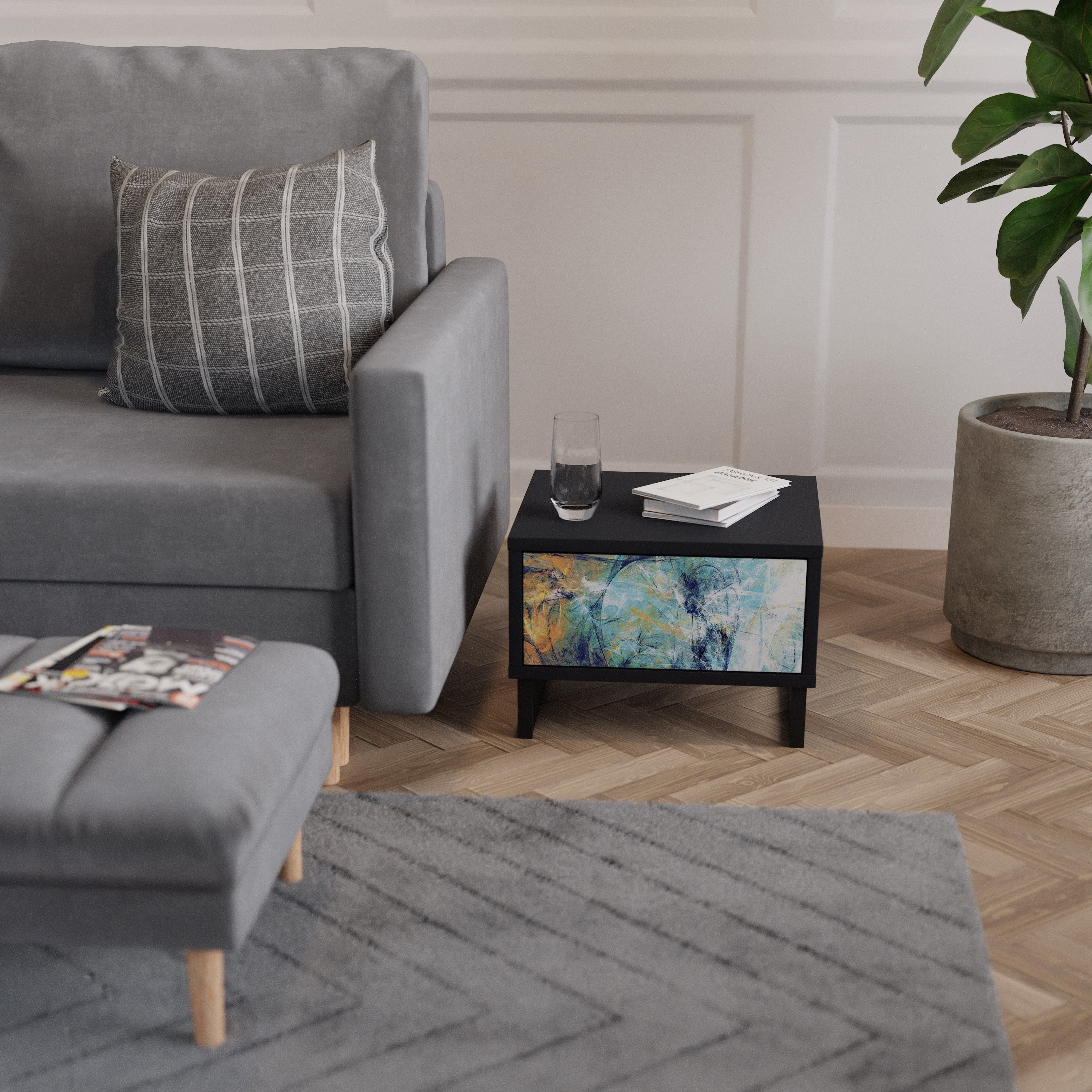 ABSTRACT THOUGHTS Nightstand in Black Finish