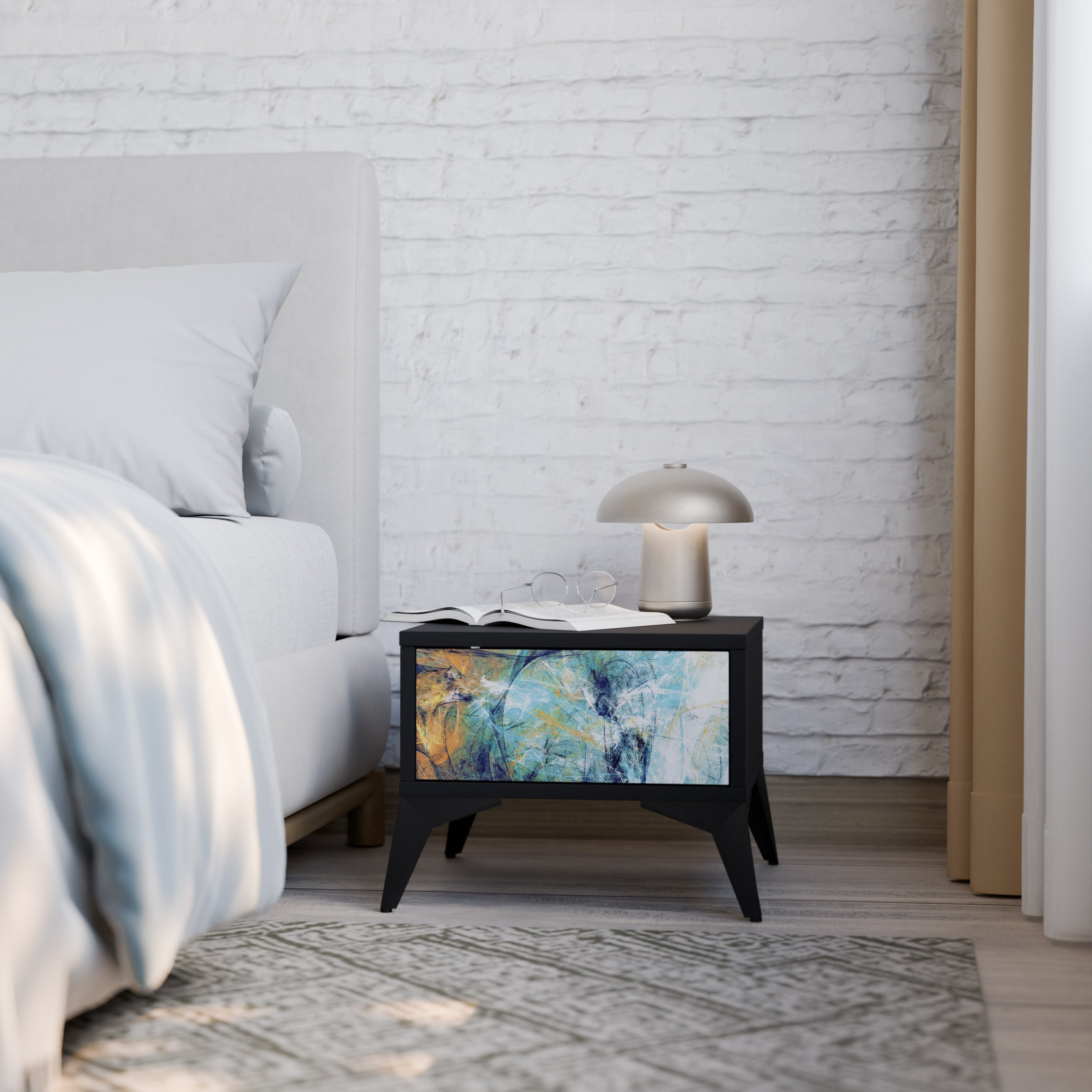 ABSTRACT THOUGHTS Nightstand in Black Finish