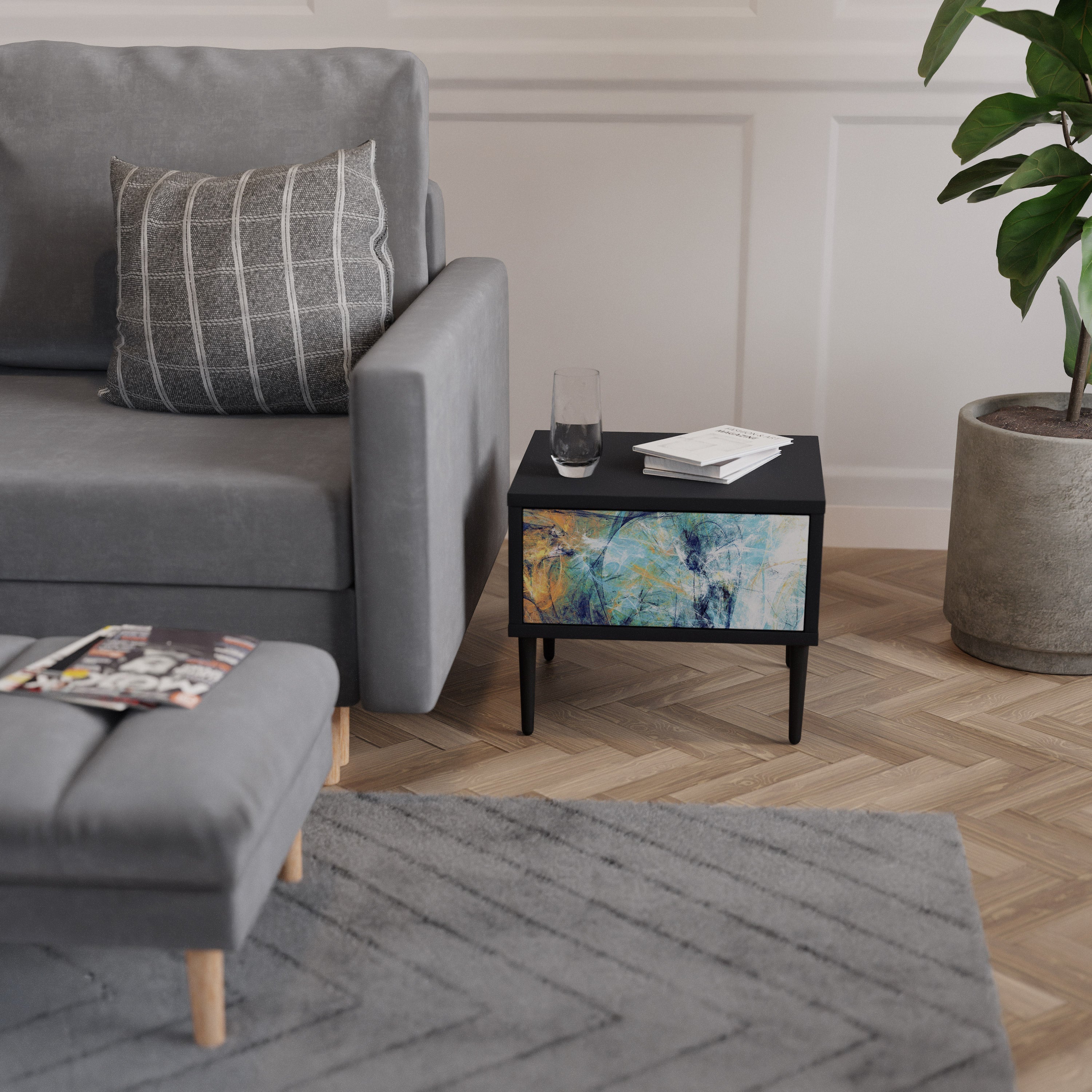 ABSTRACT THOUGHTS Nightstand in Black Finish