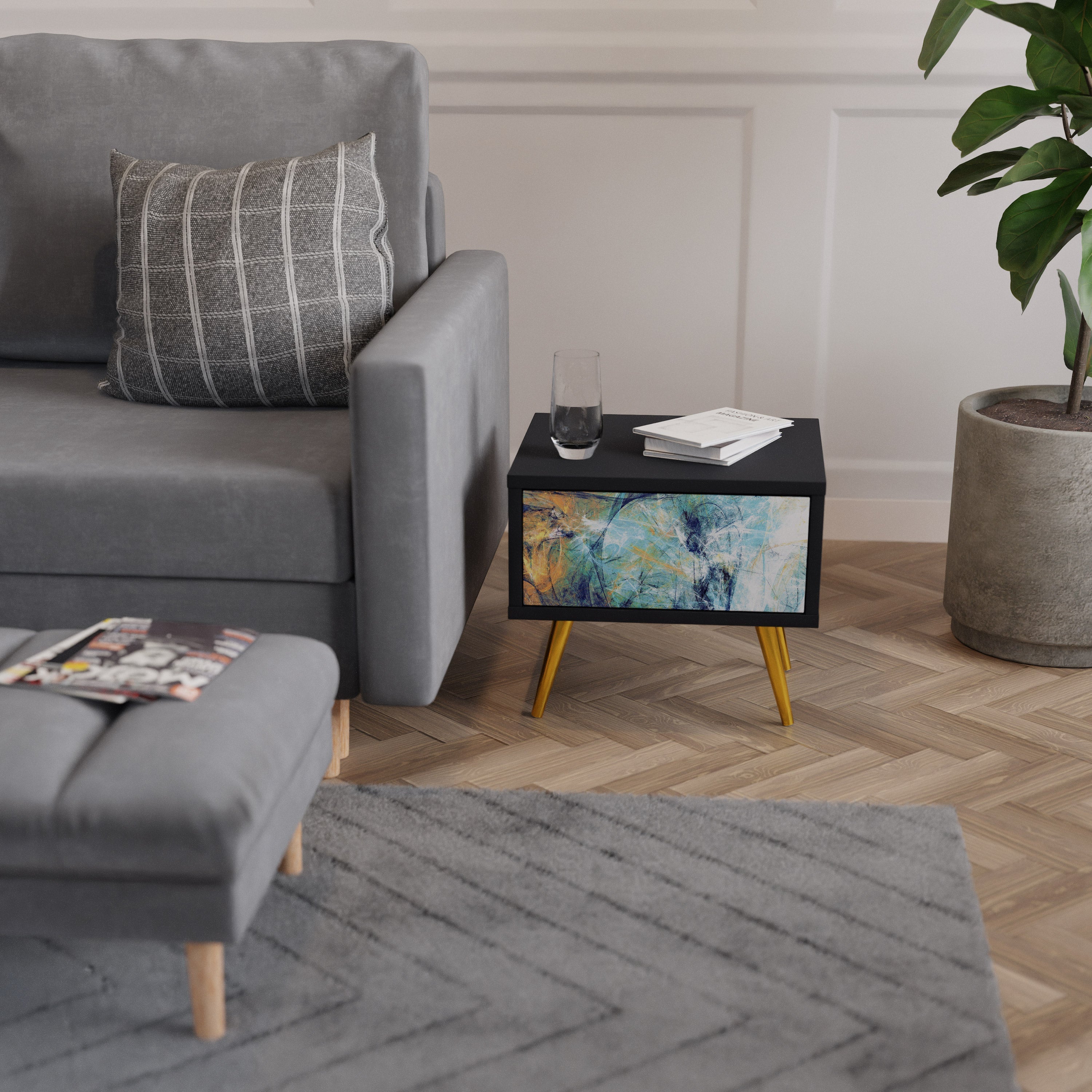 ABSTRACT THOUGHTS Nightstand in Black Finish