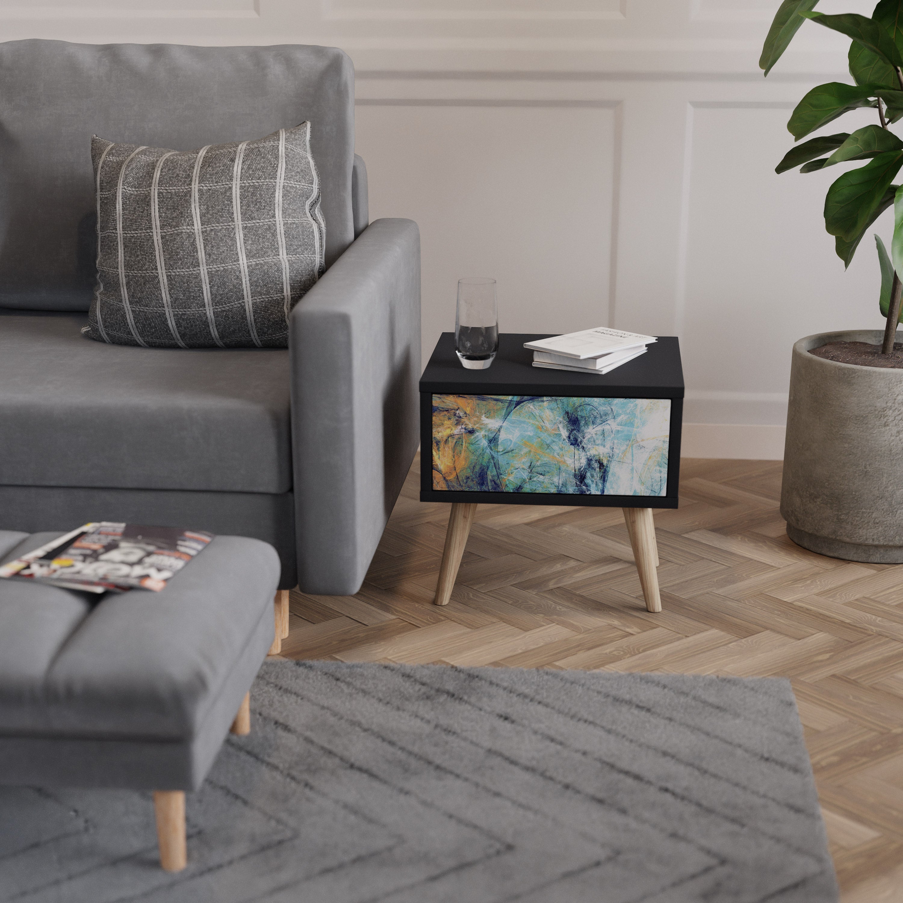 ABSTRACT THOUGHTS Nightstand in Black Finish