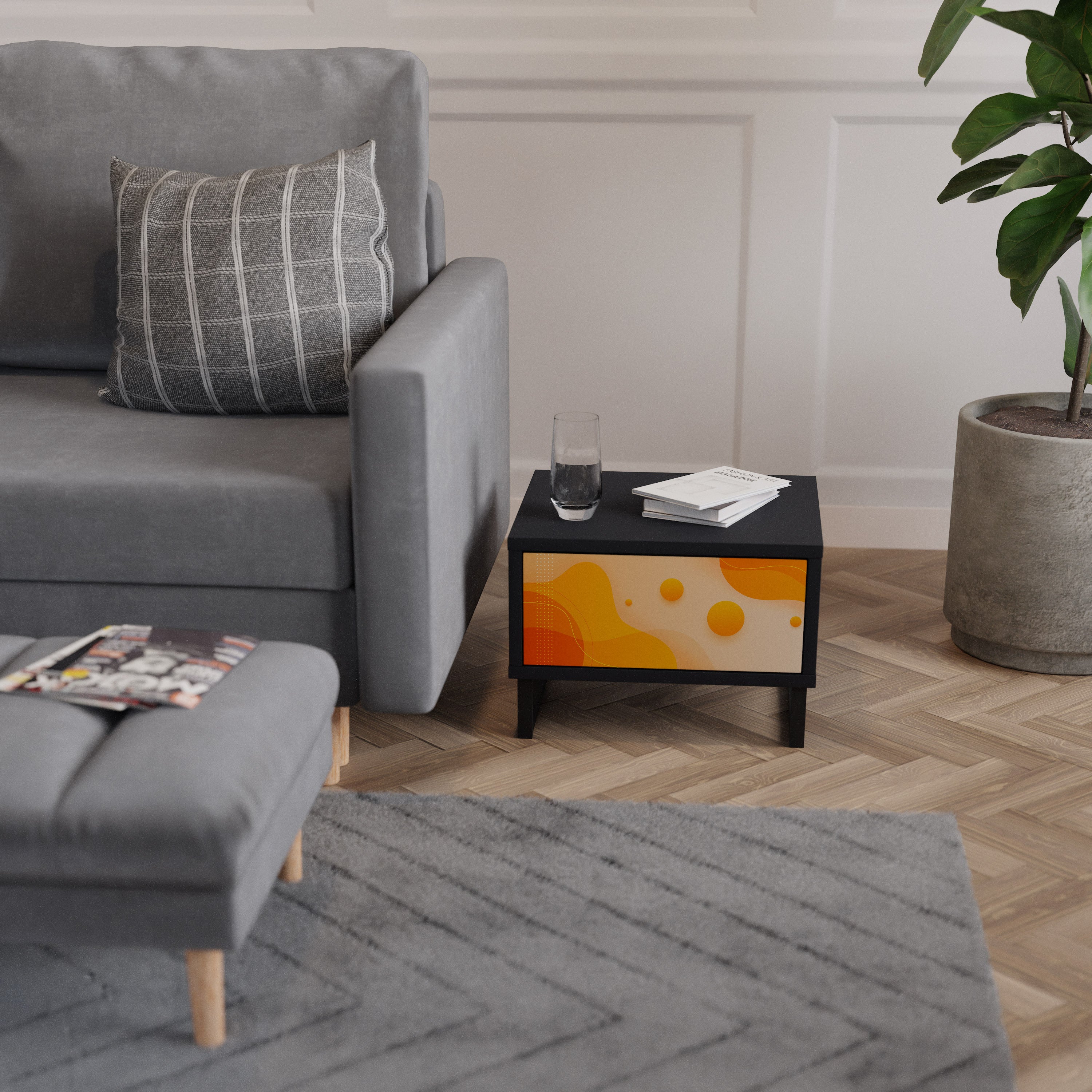 ORANGE ARRANGEMENT Mesa de Cabeceira em Acabamento Preto