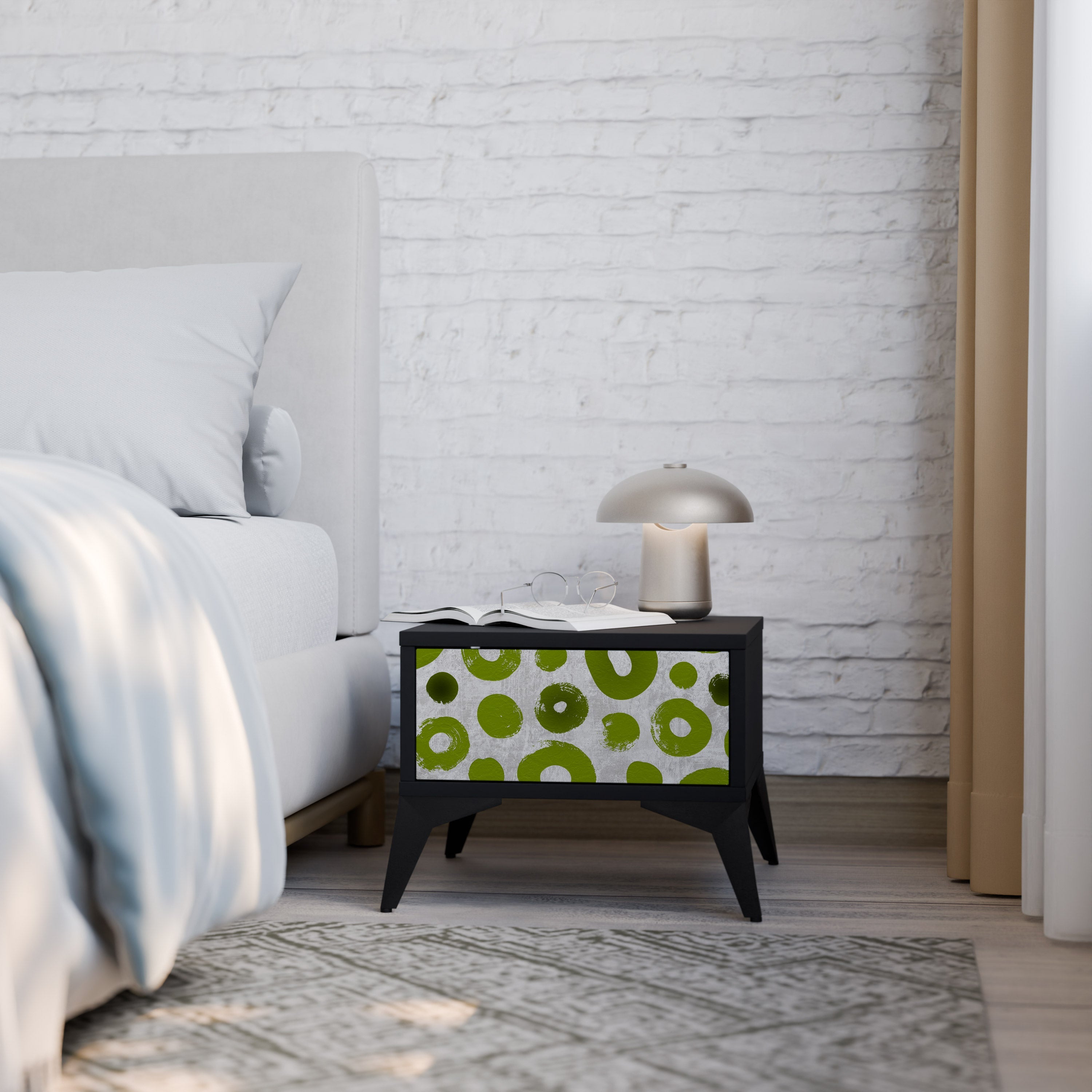 GREEN RHAPSODY Nightstand in Black Finish