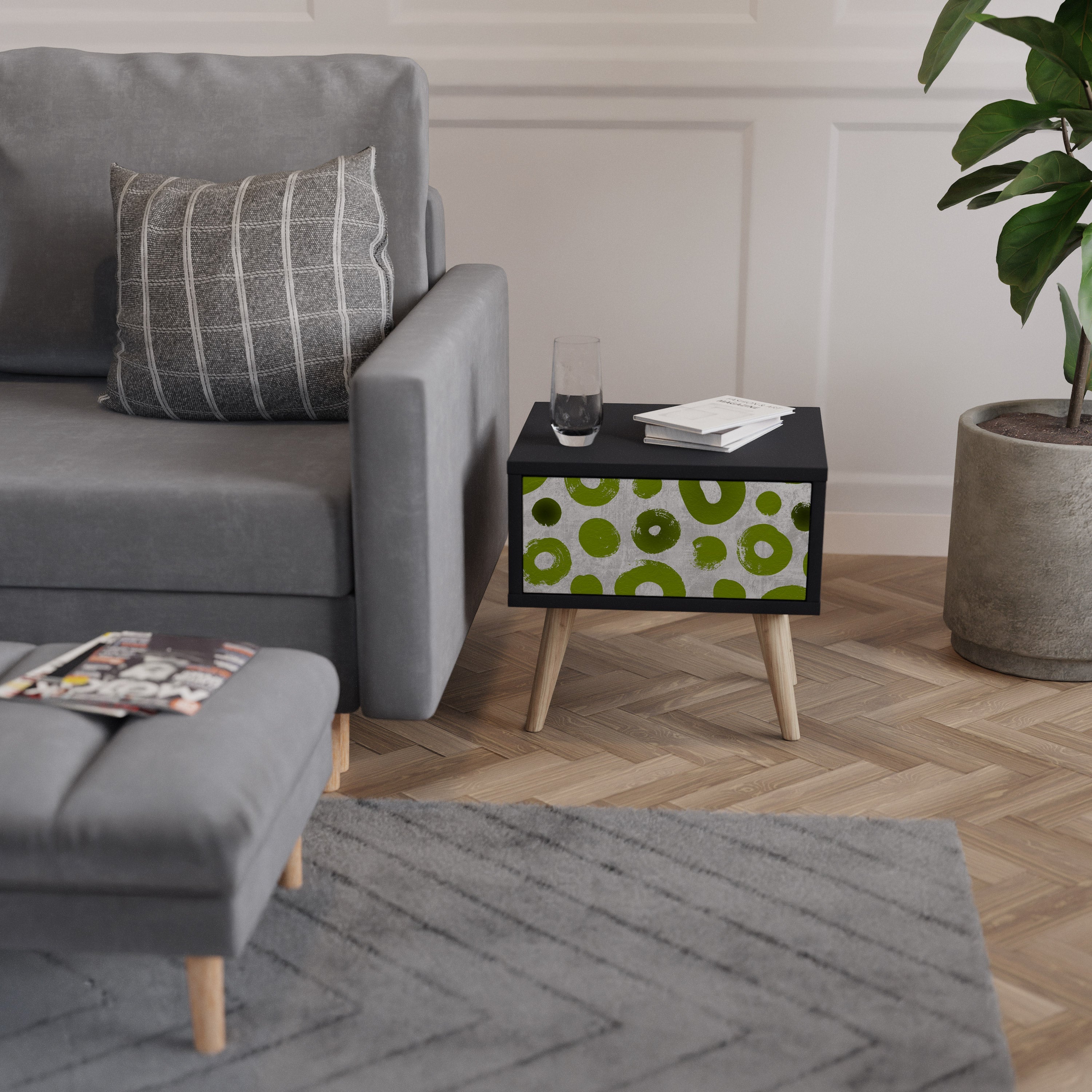 GREEN RHAPSODY Nightstand in Black Finish