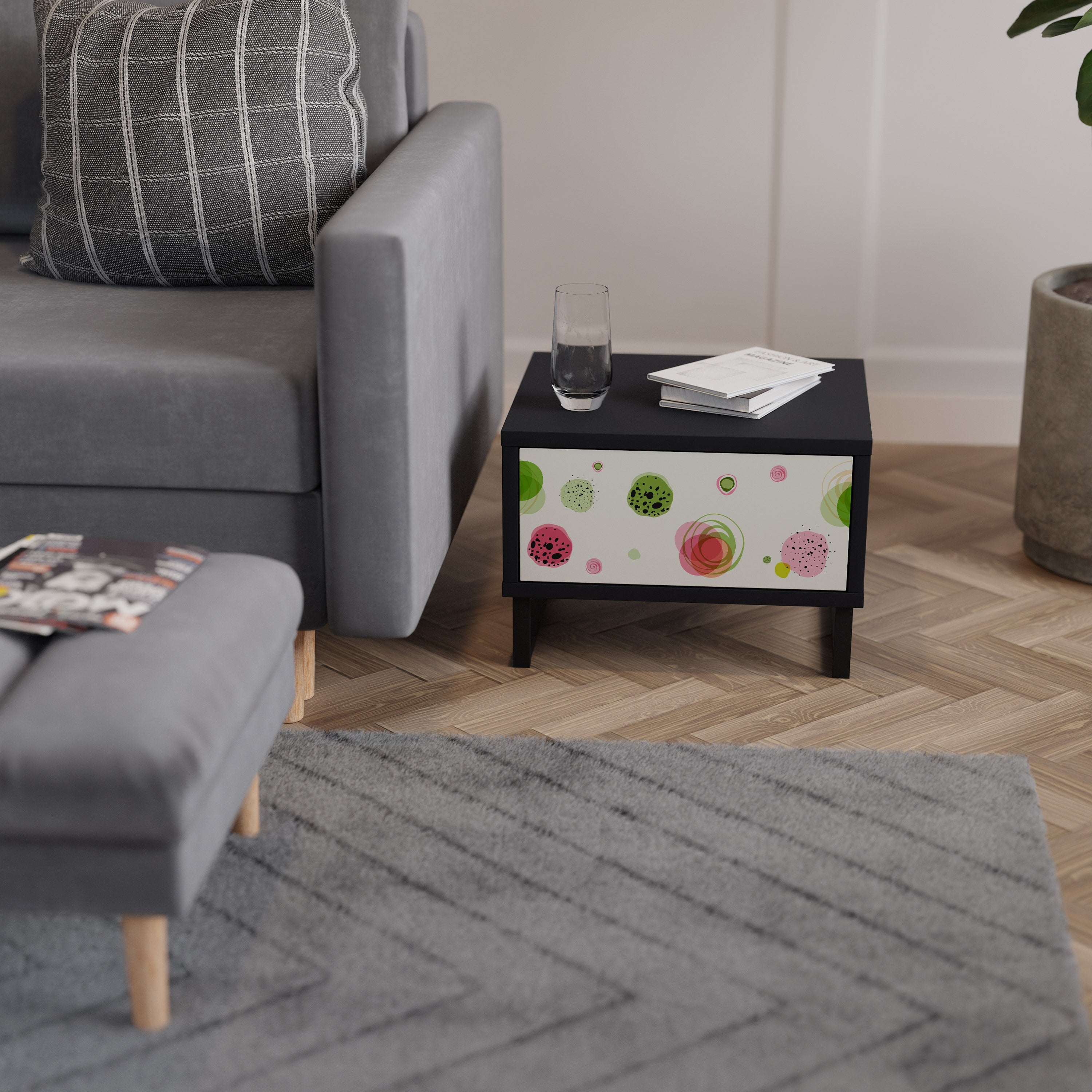 COLORFUL COSMOS Nightstand in Black Finish