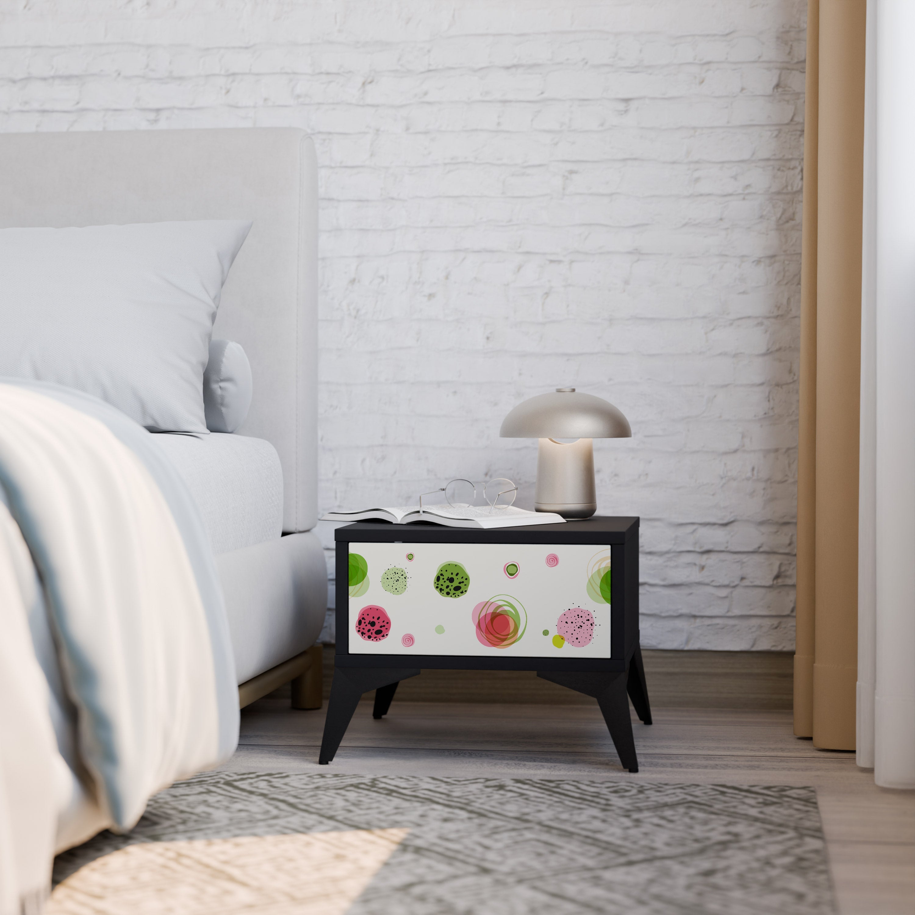 COLORFUL COSMOS Nightstand in Black Finish